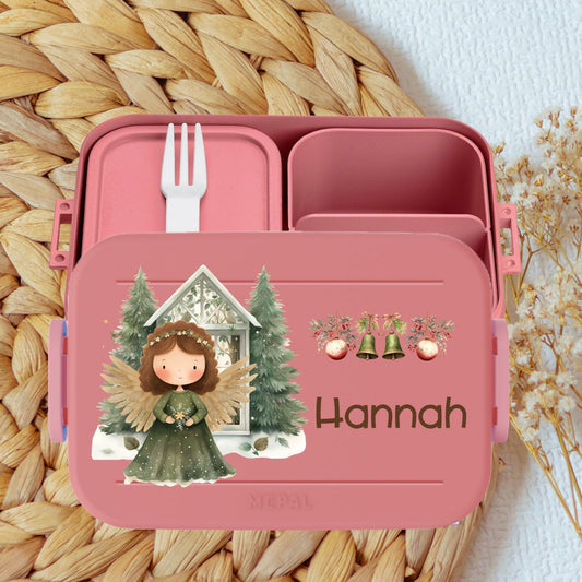 Bento Lunchbox rosa mit Namen und Nussknacker Motiven - Nussknacker Christkind Weihnachtsmann Balerina