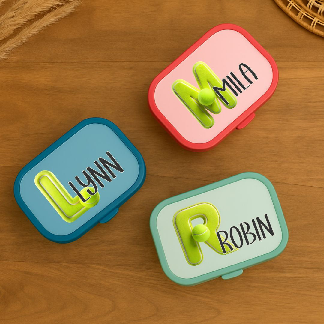 Personalisierte Brotdose mit Namen im Tennis Motiv für Kinder