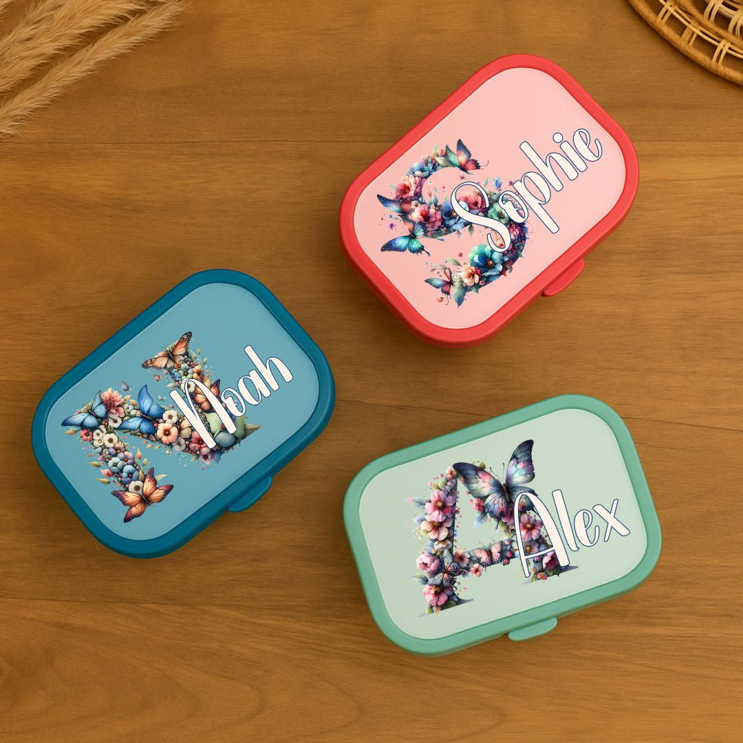 Personalisierte Mepal Campus Brotdose mit Namen Blume Schmetterling Motiv