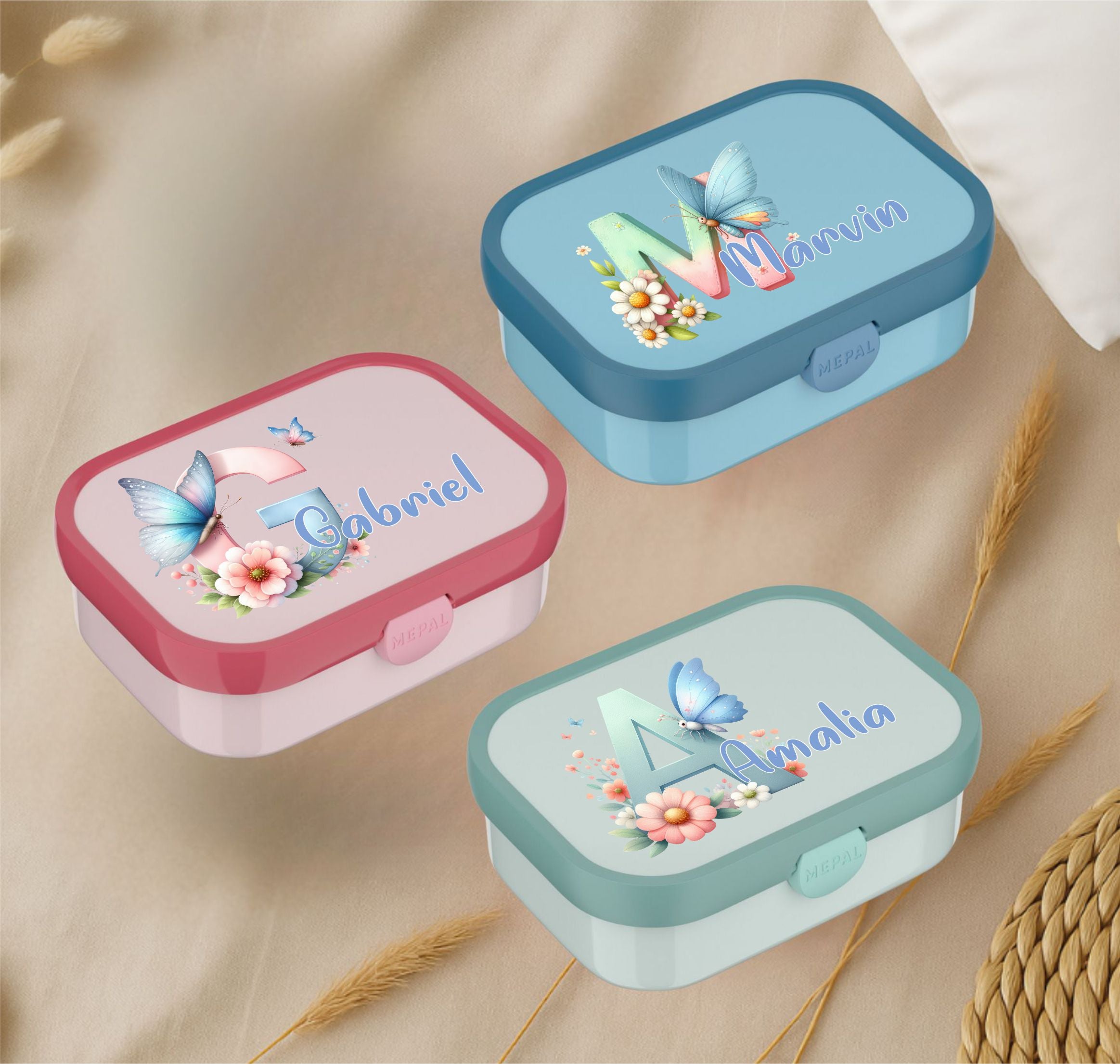 Personalisierte Mepal Campus Brotdose mit Namen Schmetterling Motiv