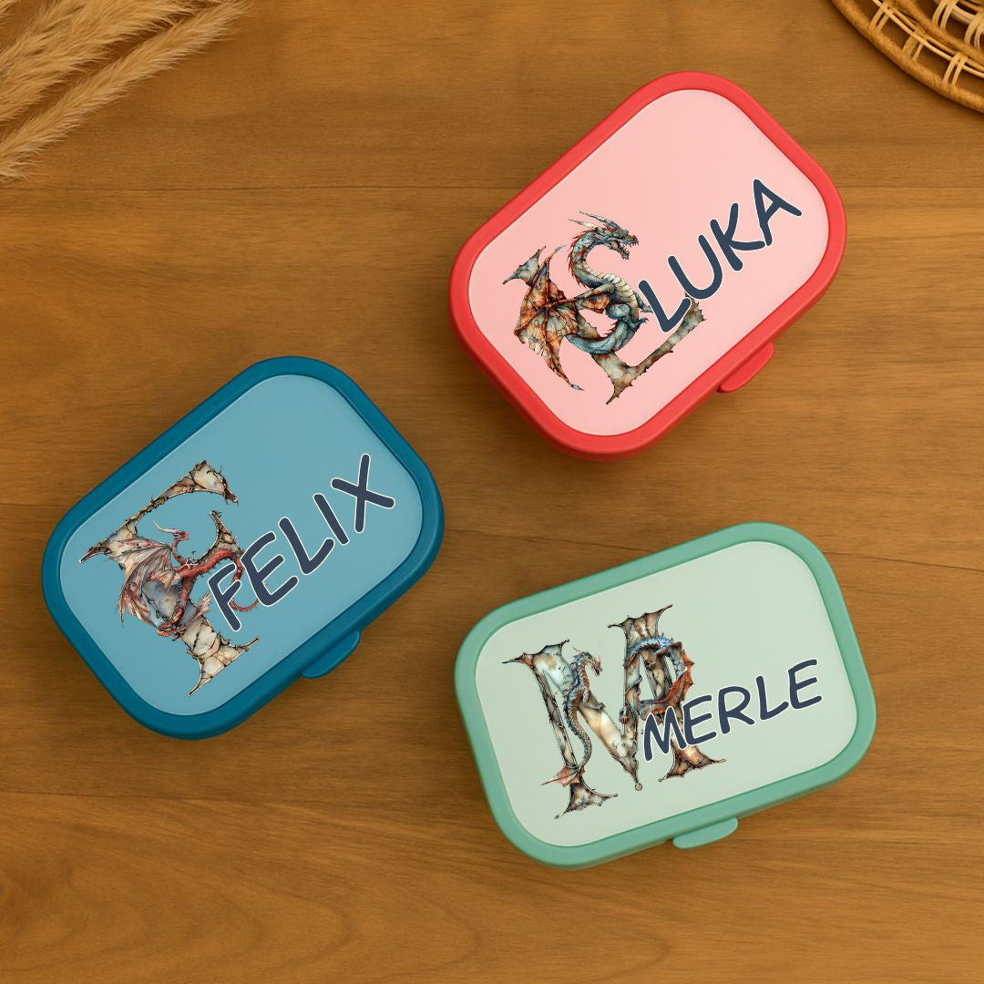 Personalisierte Mepal Campus Brotdose mit Namen Drache Motiv