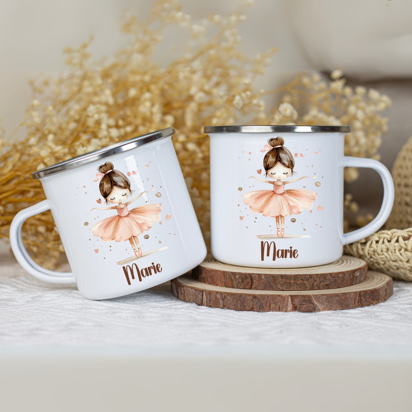Emaille Tasse personalisiert – Ballerina Kindertasse mit Namen