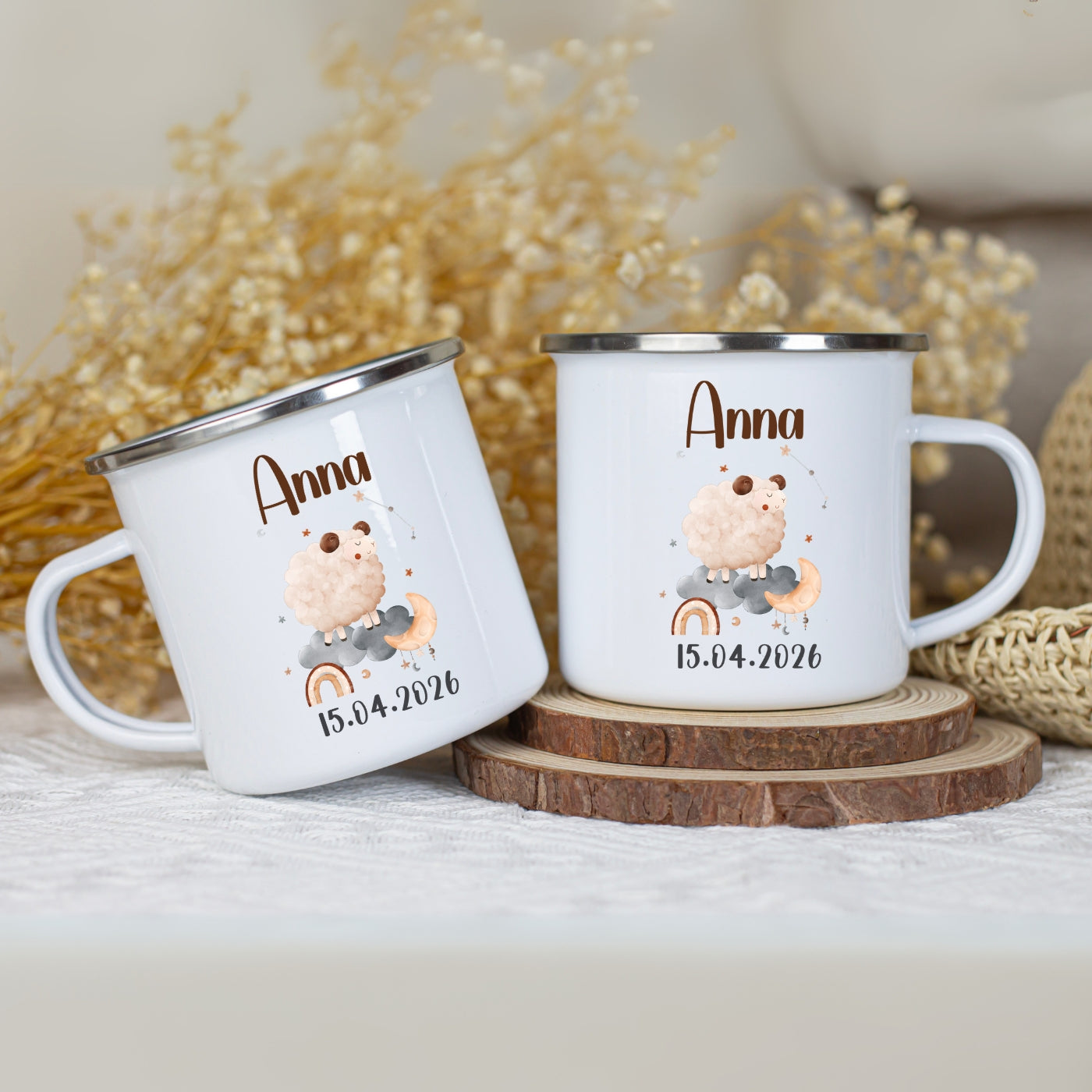 Emaille Tasse personalisiert – Sternzeichen Kindertasse mit Namen und Geburtsdatum – Bruchsicher