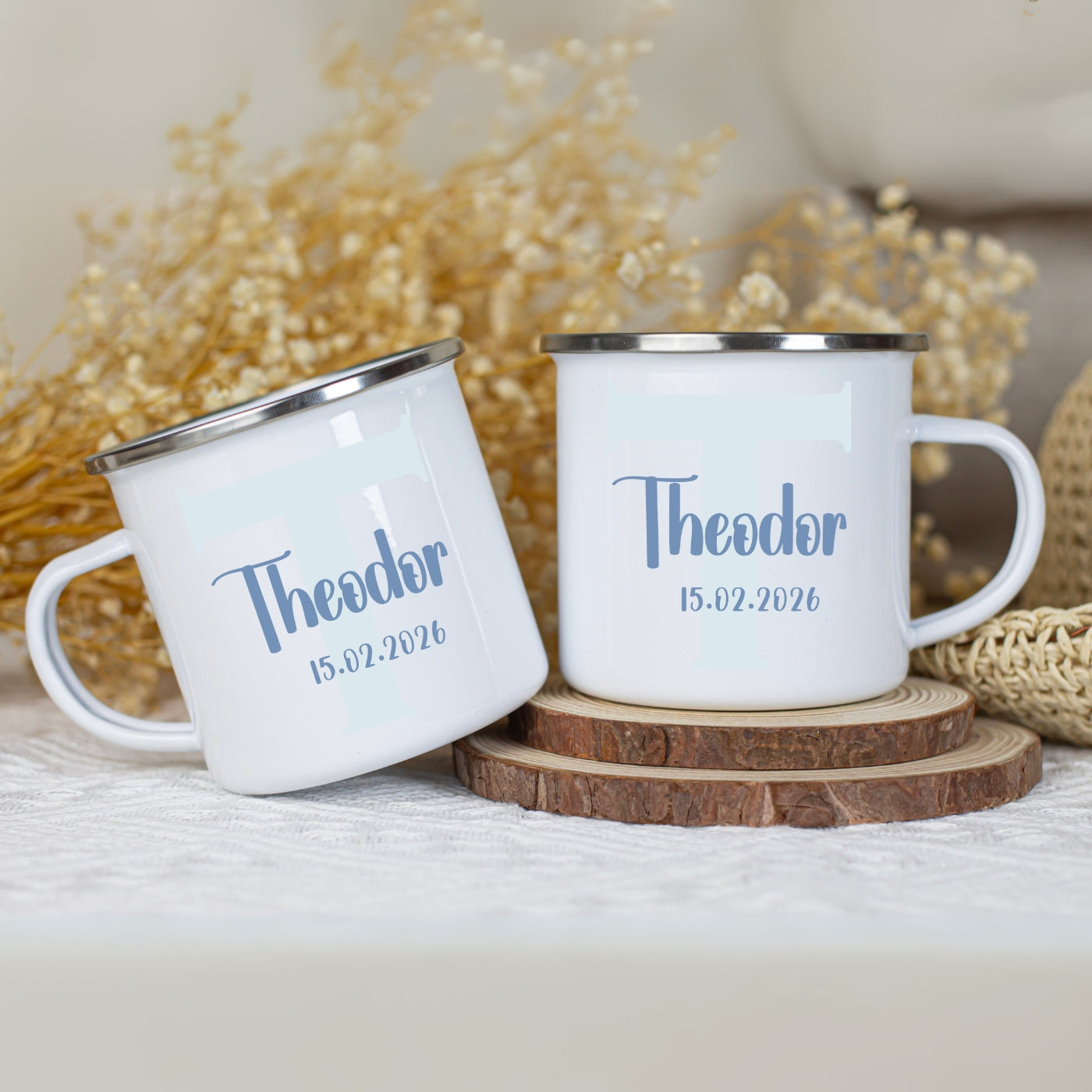 Emaille Tasse personalisiert – Kindertasse mit Namen und Geburtsdatum – Bruchsicher und BPA-frei