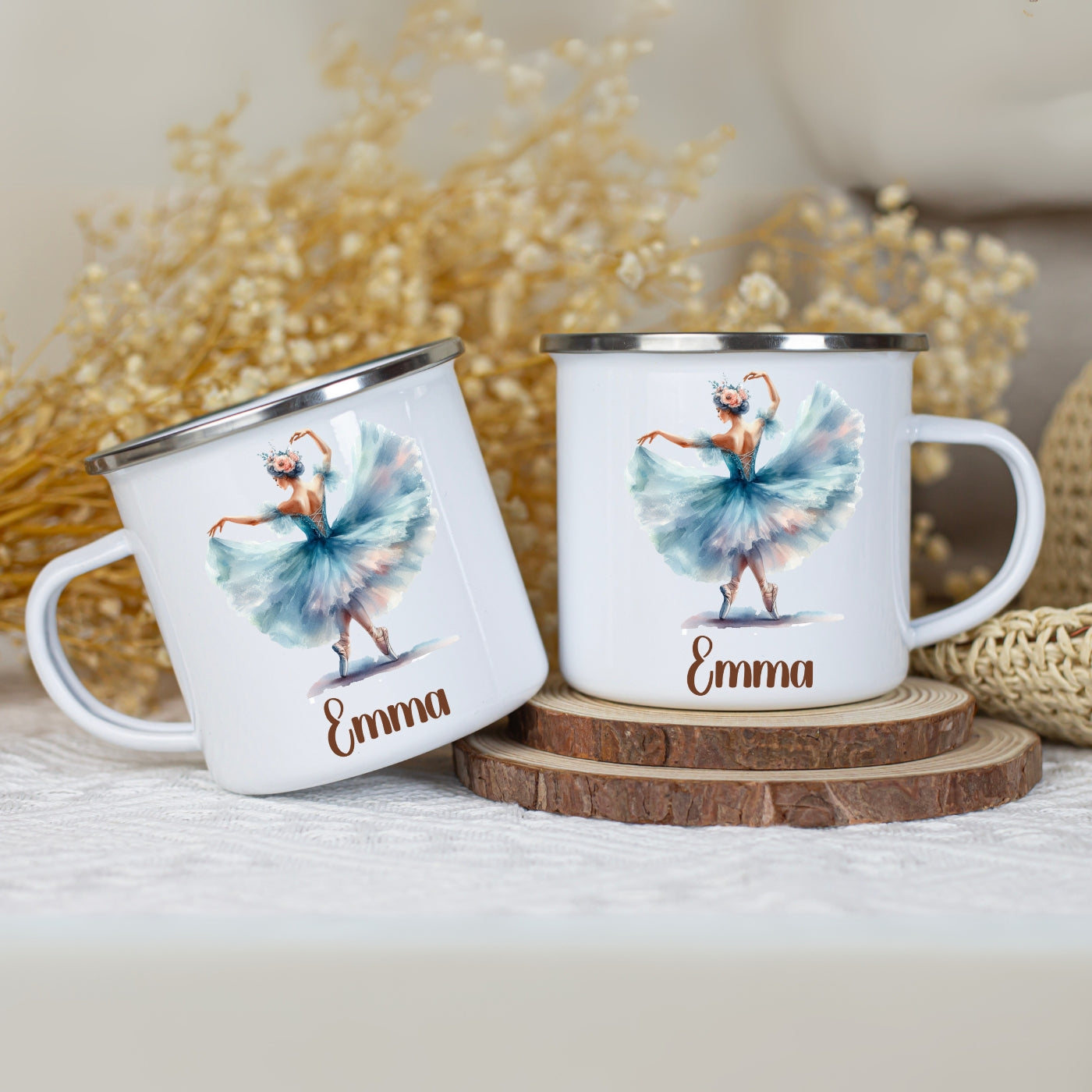 Emaille Tasse personalisiert – Ballerina Kindertasse mit Namen