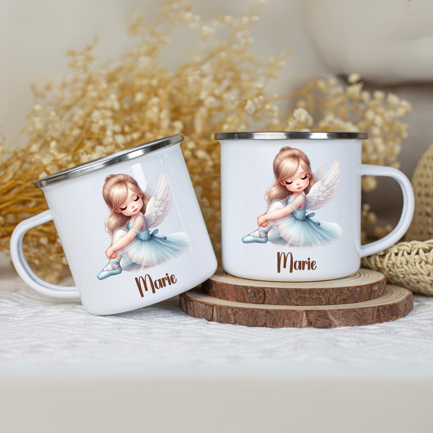 Emaille Tasse personalisiert – Ballerina Kindertasse mit Namen