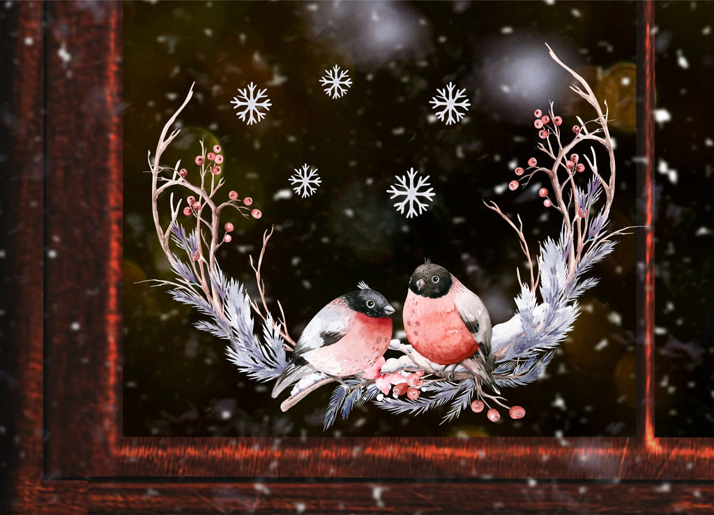 Fensterbild Weihnachtsdeko Vogelfamilie - wolga-kreativ