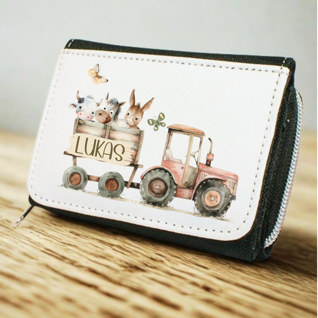 Kinder Geldbeutel Bauernhof personalisiert – Traktor, Pferd & Dorf Motiv