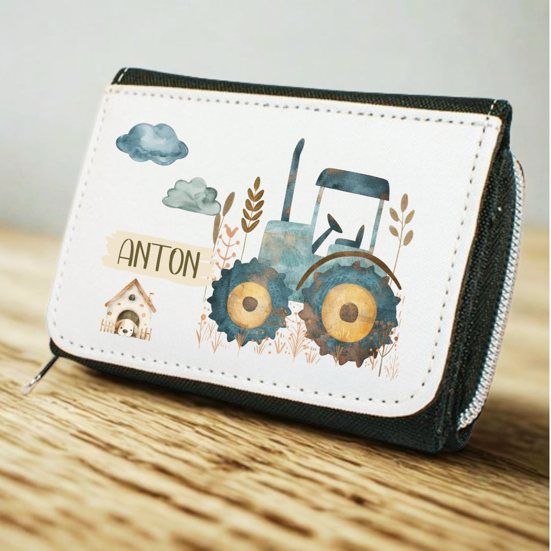 Kinder Geldbeutel Bauernhof personalisiert – Traktor, Pferd & Dorf Motiv