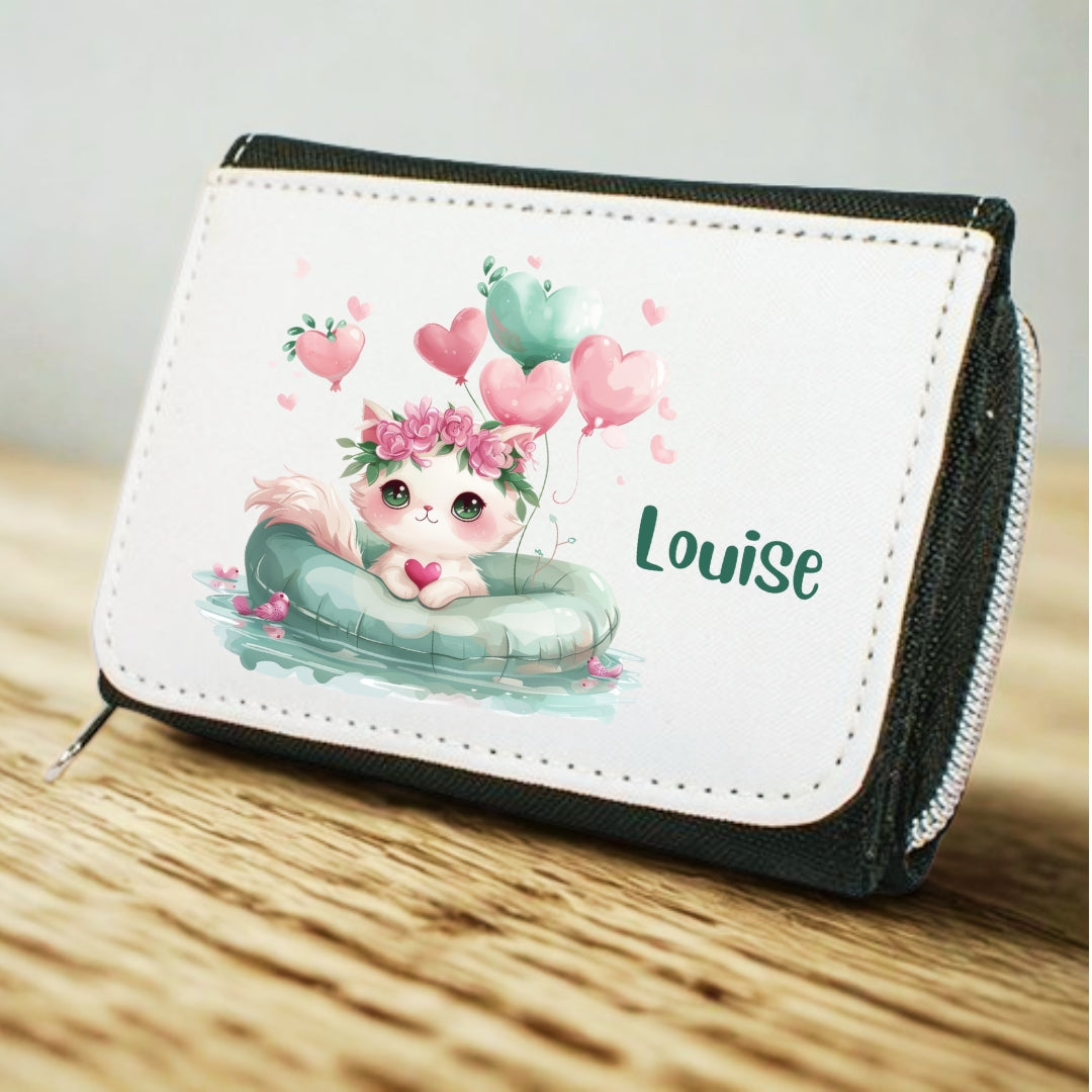 Kinder Geldbeutel Tiere mit Ballon personalisiert – Katze, Panda & Co.