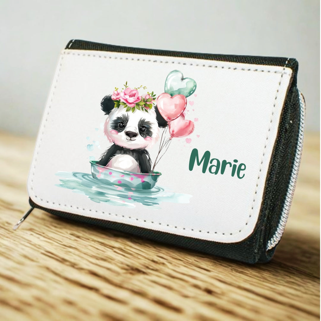 Kinder Geldbeutel Tiere mit Ballon personalisiert – Katze, Panda & Co.