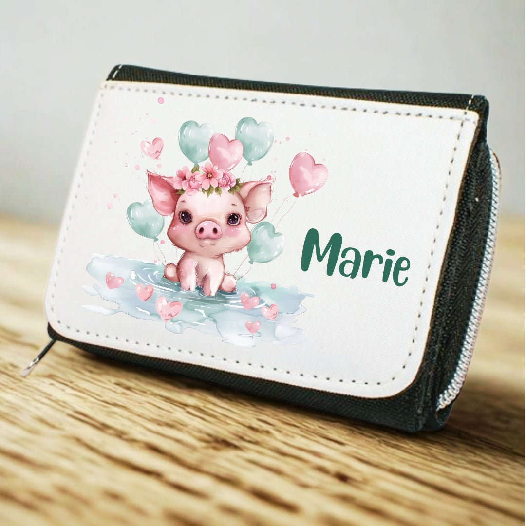 Kinder Geldbeutel Tiere mit Ballon personalisiert – Katze, Panda & Co.