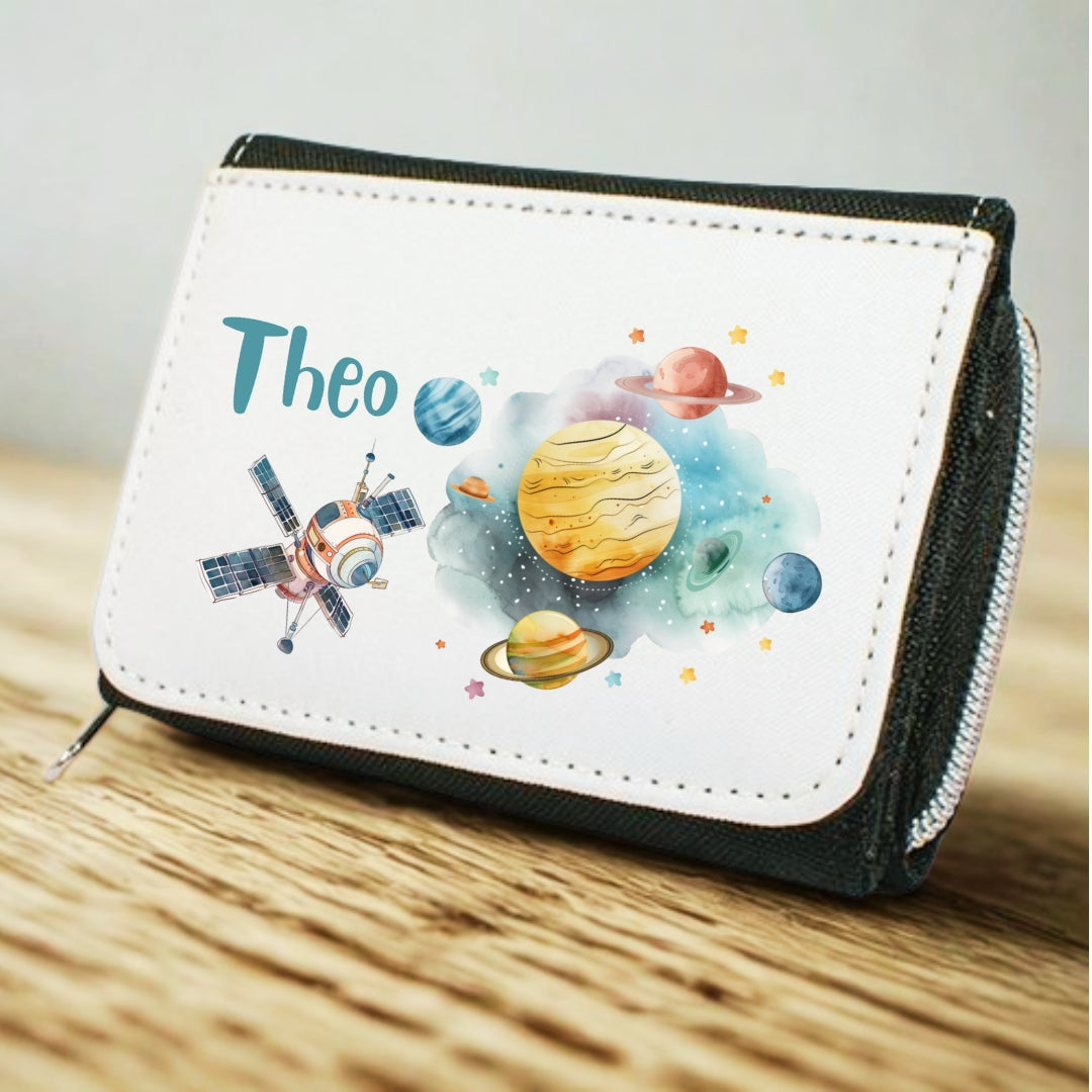 Kinder Geldbeutel Weltall personalisiert – Rakete, Astronaut & Planeten