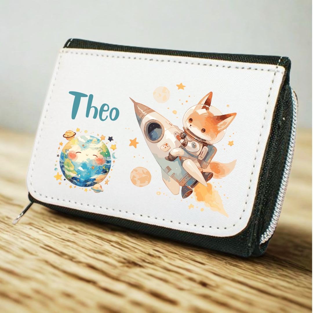 Kinder Geldbeutel Weltall personalisiert – Rakete, Astronaut & Planeten