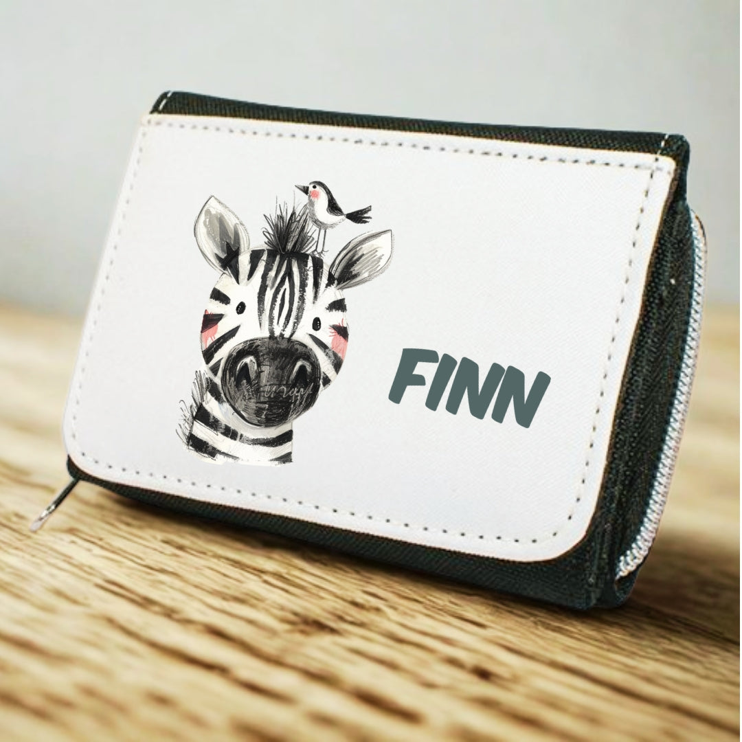 Kinder Geldbeutel Tiere personalisiert – Pinguin, Panda, Tiger & Zebra