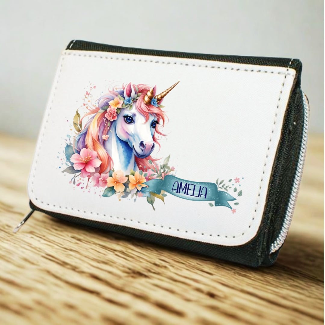 Kinder Geldbeutel Einhorn personalisiert mit Namen – Portemonnaie Mädchen