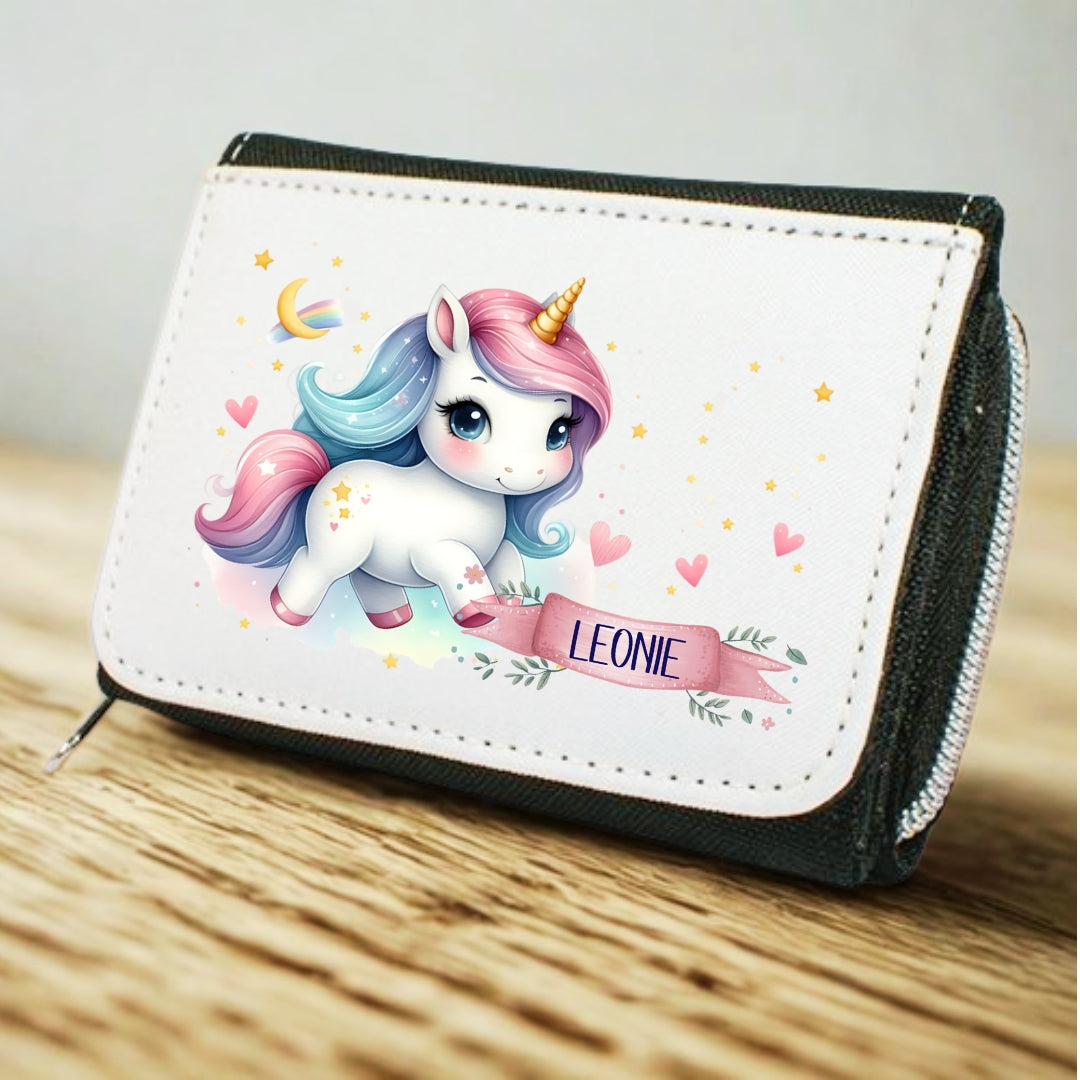 Kinder Geldbeutel Einhorn personalisiert mit Namen – Portemonnaie Mädchen