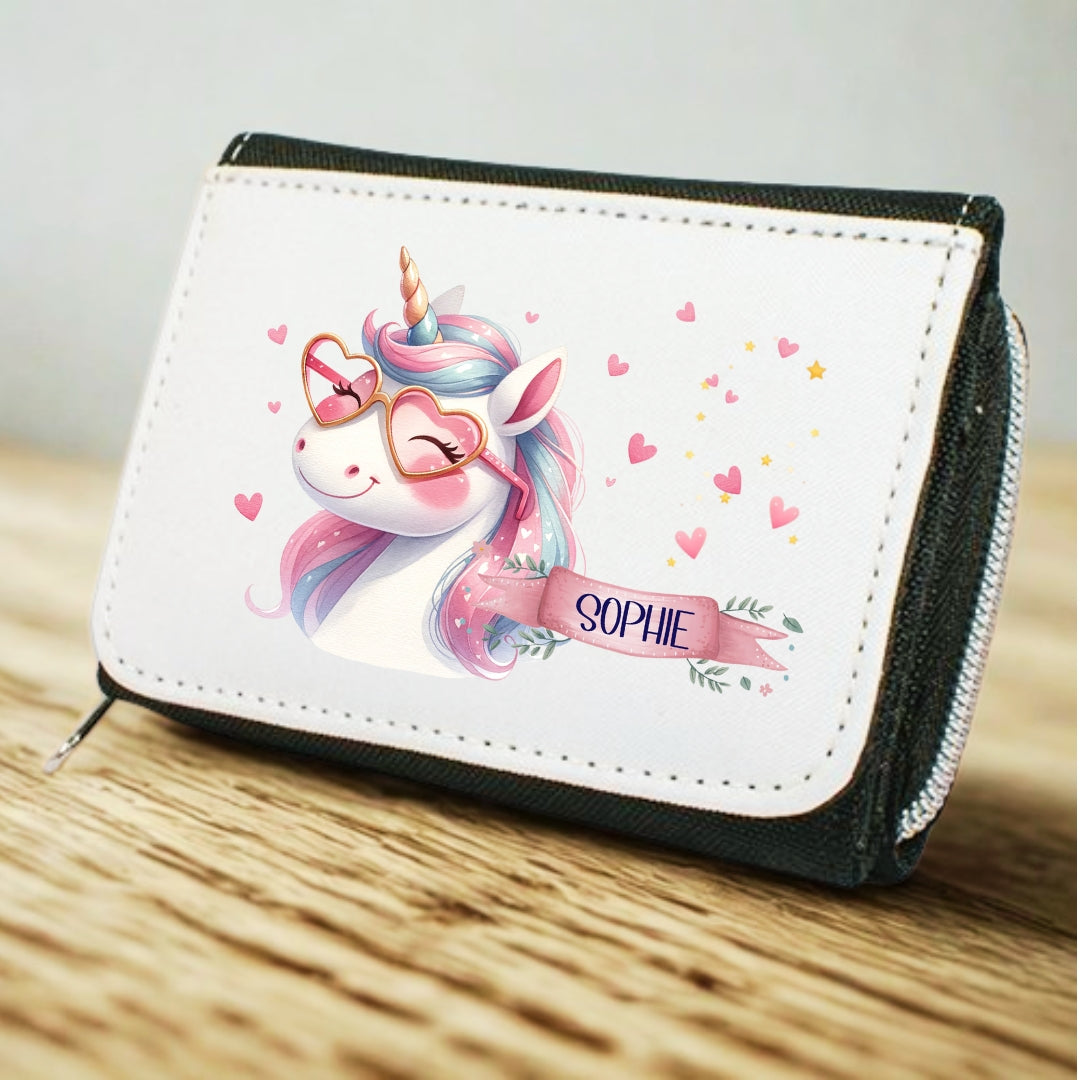 Kinder Geldbeutel Einhorn personalisiert mit Namen – Portemonnaie Mädchen