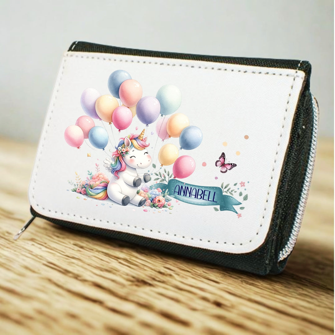 Kinder Geldbeutel Einhorn personalisiert mit Namen – Portemonnaie Mädchen