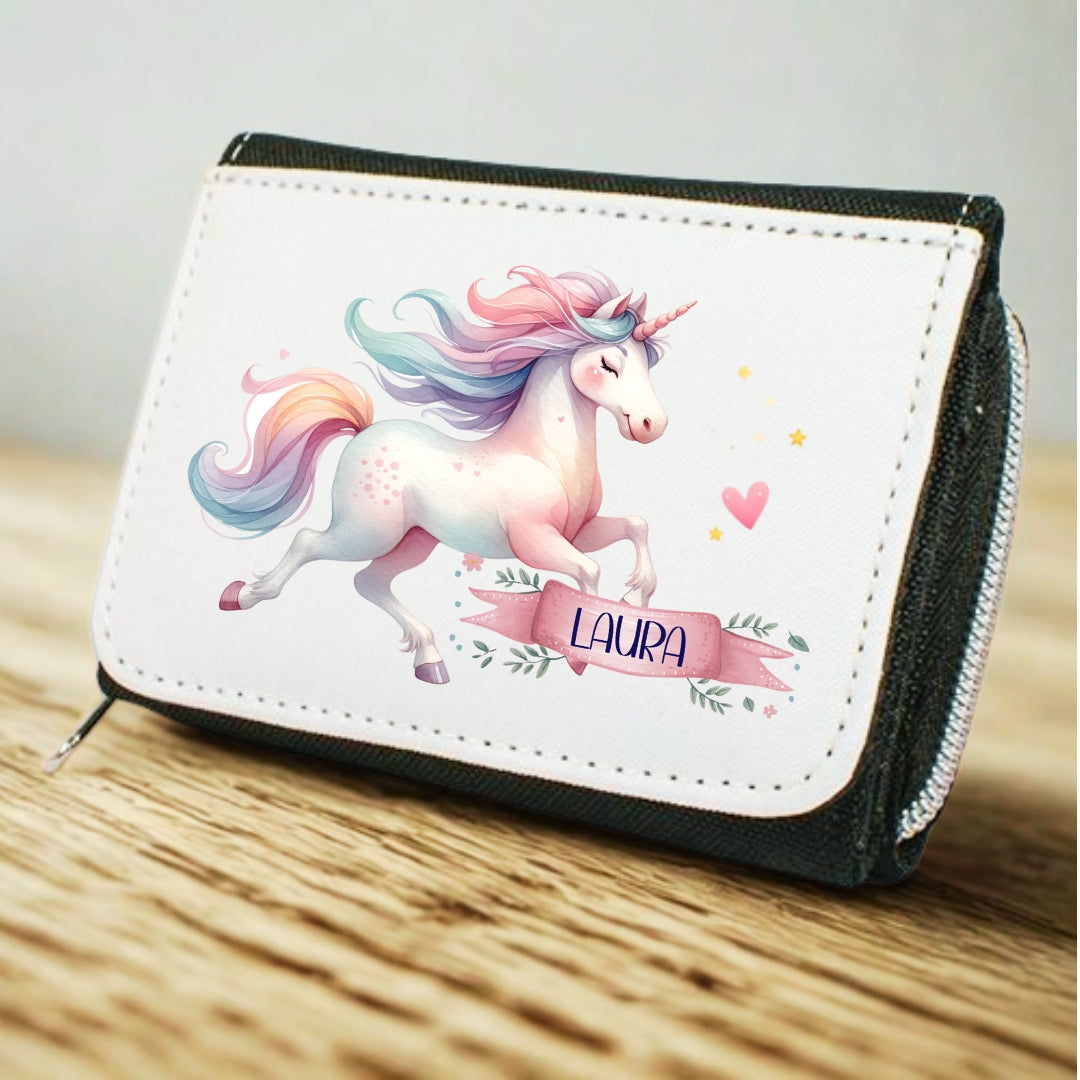 Kinder Geldbeutel Einhorn personalisiert mit Namen – Portemonnaie Mädchen