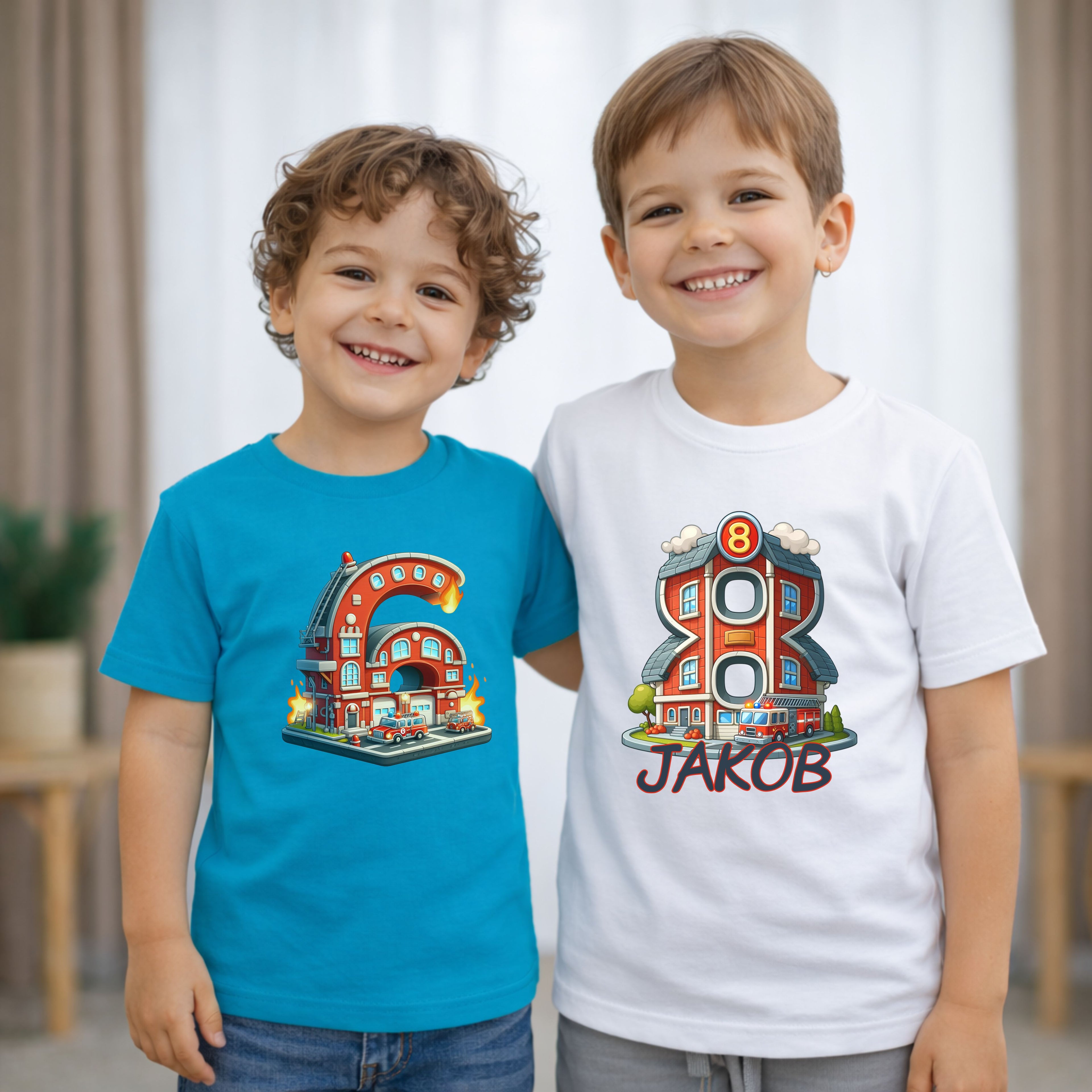 Personalisiertes Geburtstagsshirt Kinder mit Feuerwehr Motiv und Geburtstagszahl