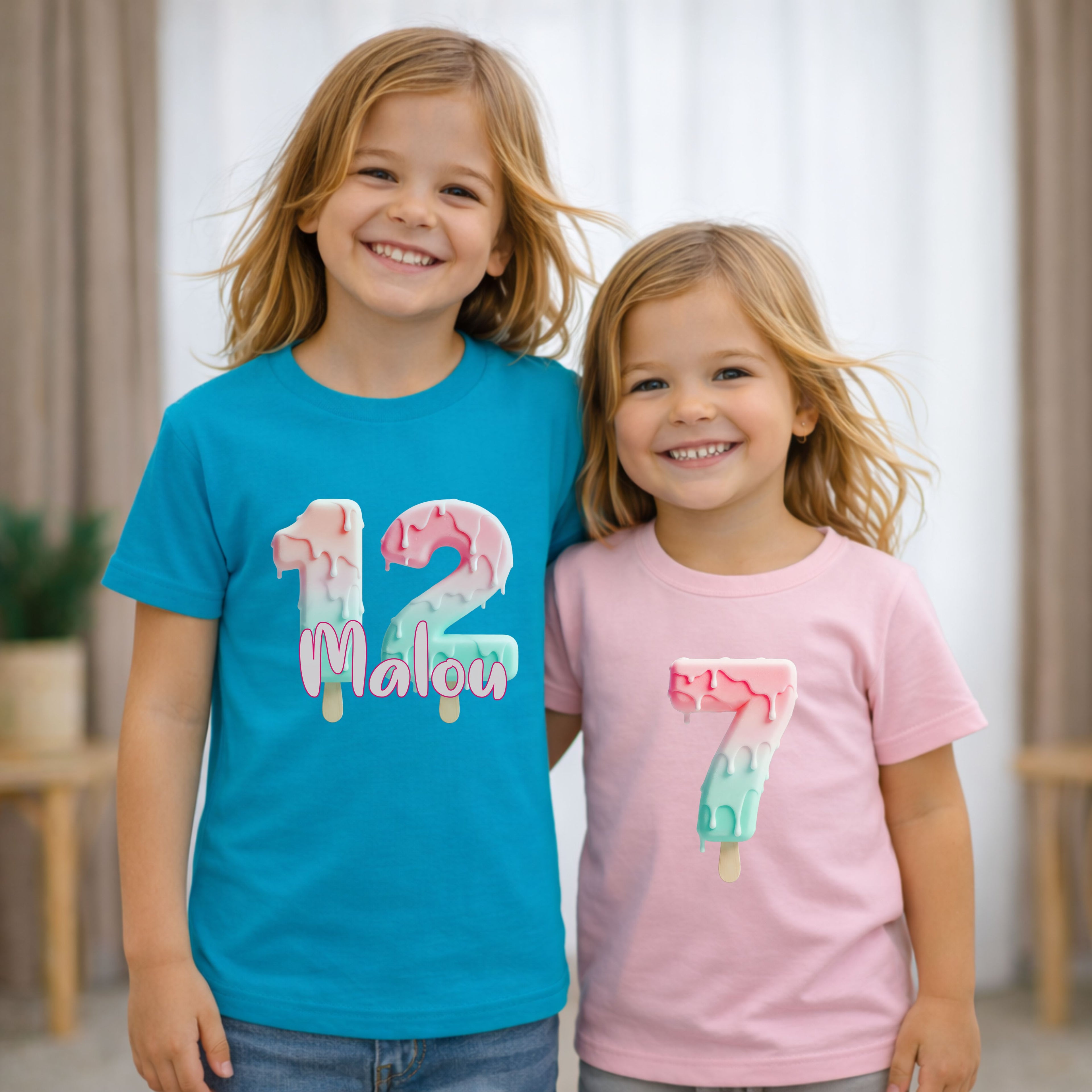 Geburtstagsshirt Mädchen mit Eisstiel Motiv und personalisiertem Namen