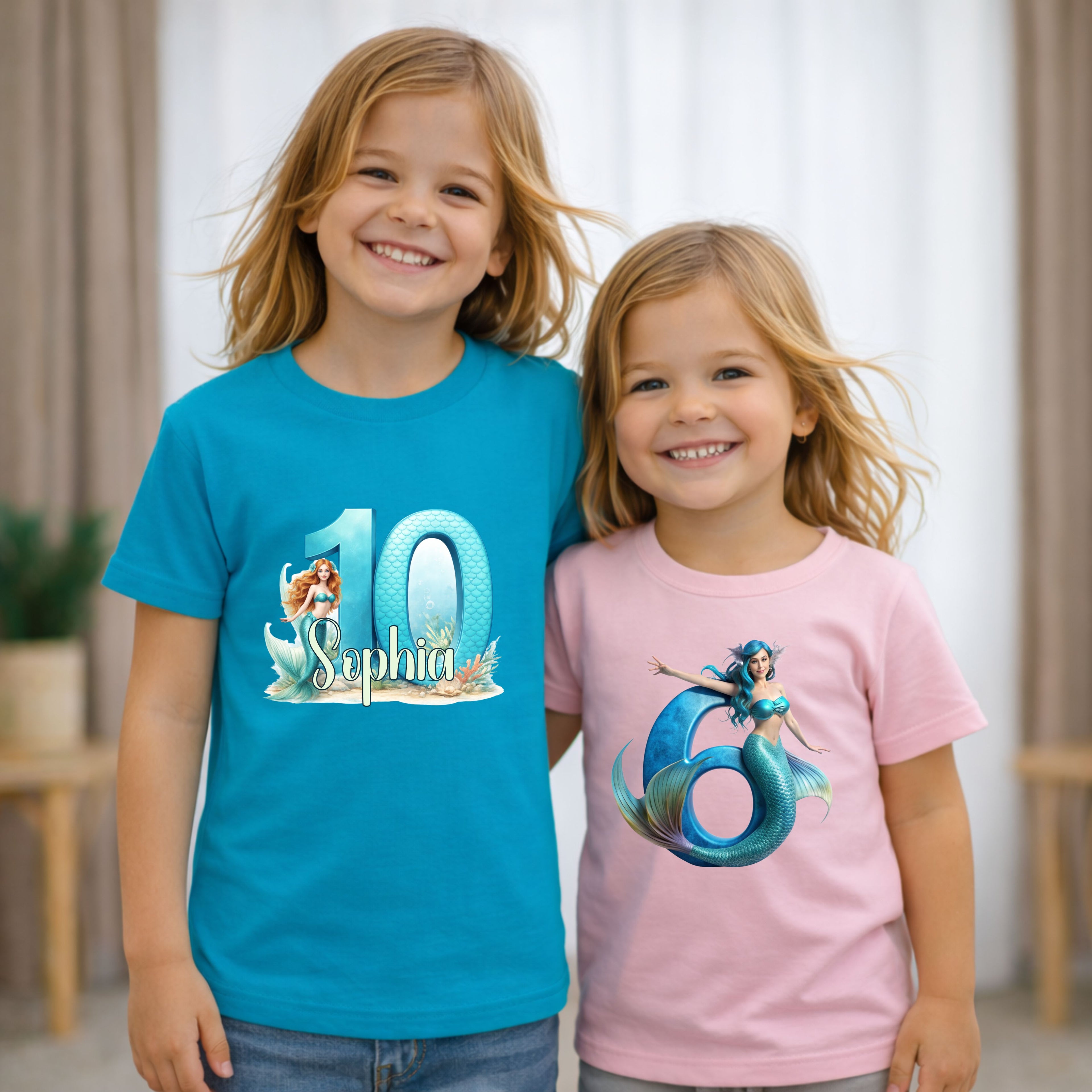Geburtstagsshirt Mädchen T-Shirt mit Meerjungfrau Motiv personalisiert mit Name und Alter