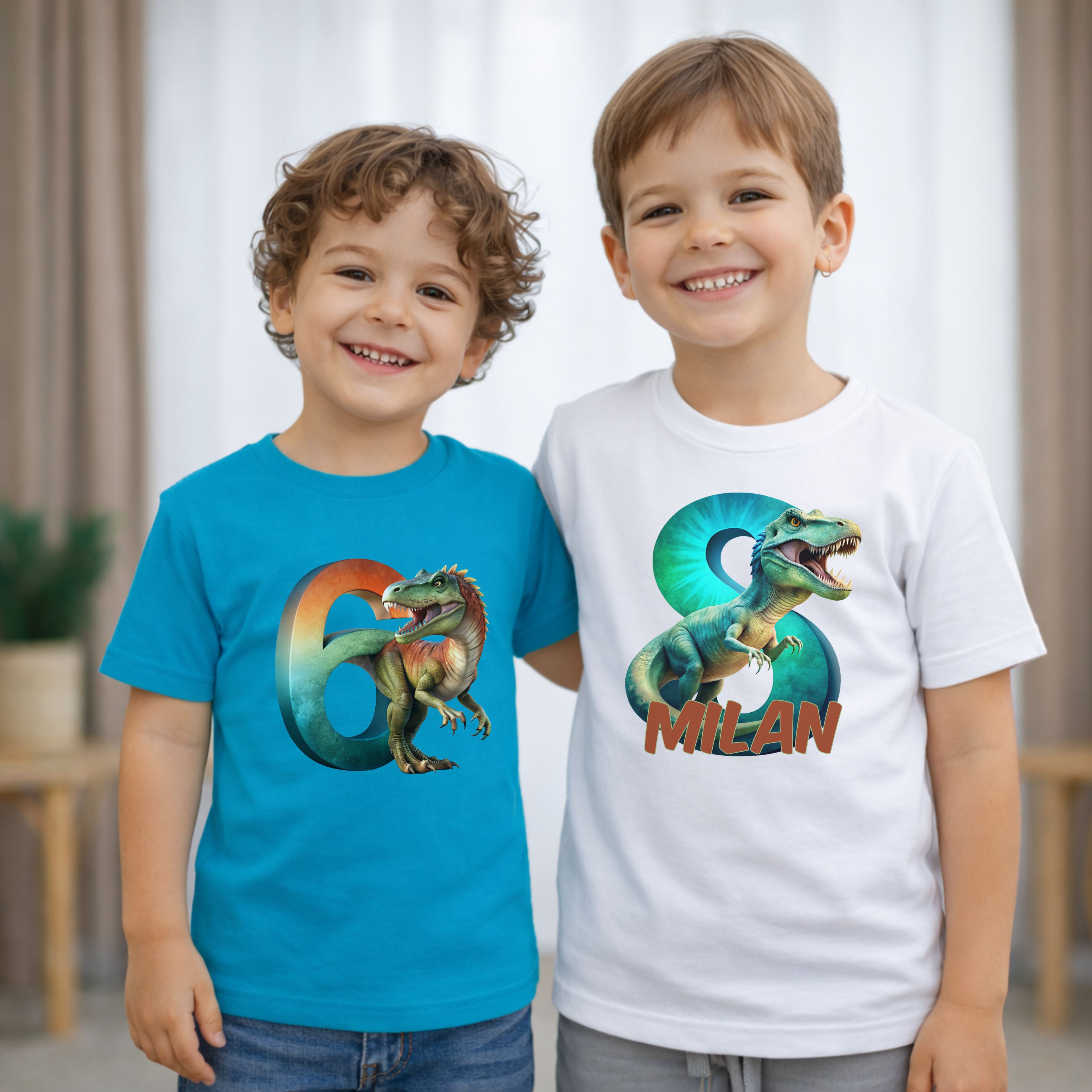 Geburtstagsshirt Kinder T-Shirt mit T-Rex Motiv personalisiert mit Name und Alter