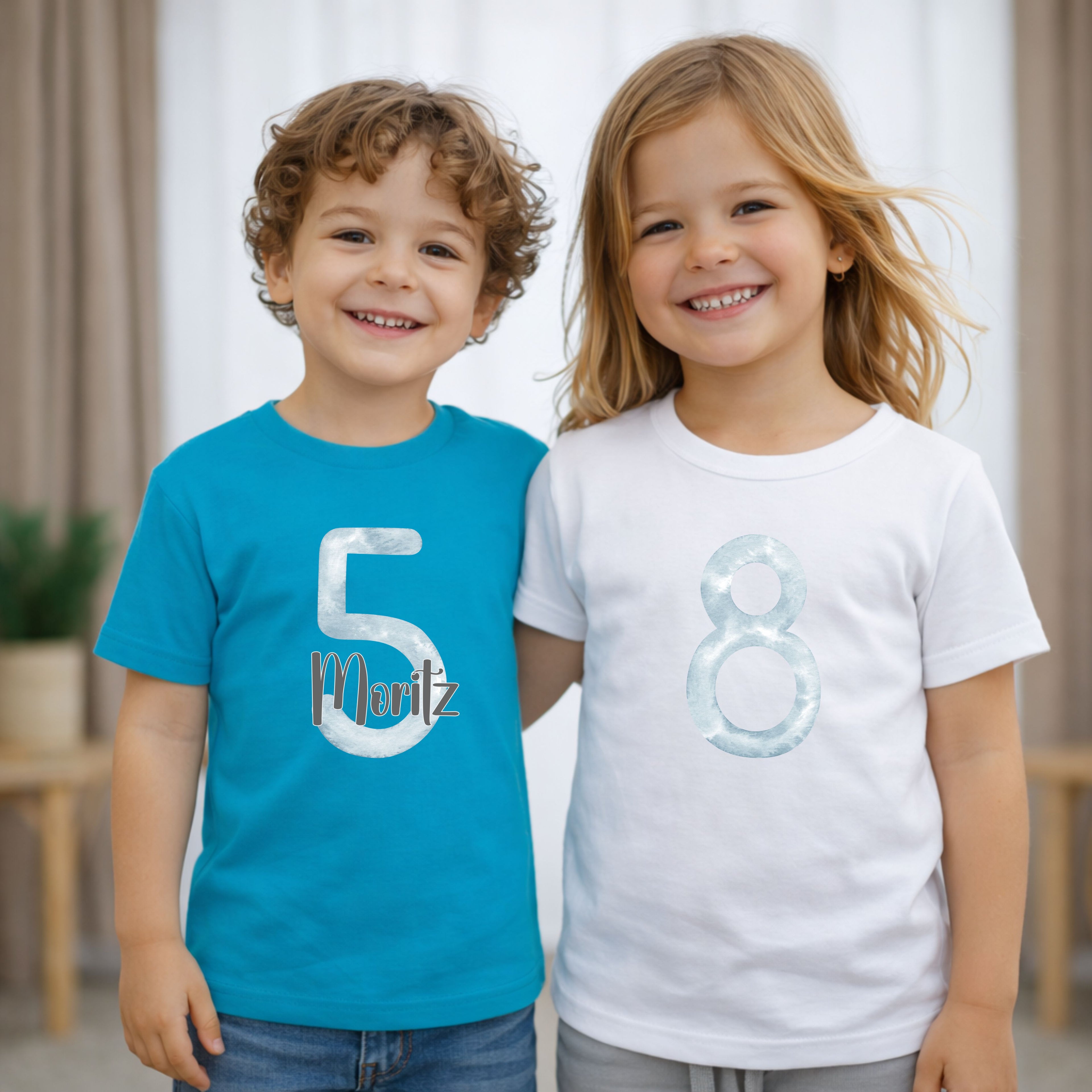 Geburtstagsshirt Kinder T-Shirt mit Zahl Eis Motiv personalisiert mit Name und Alter