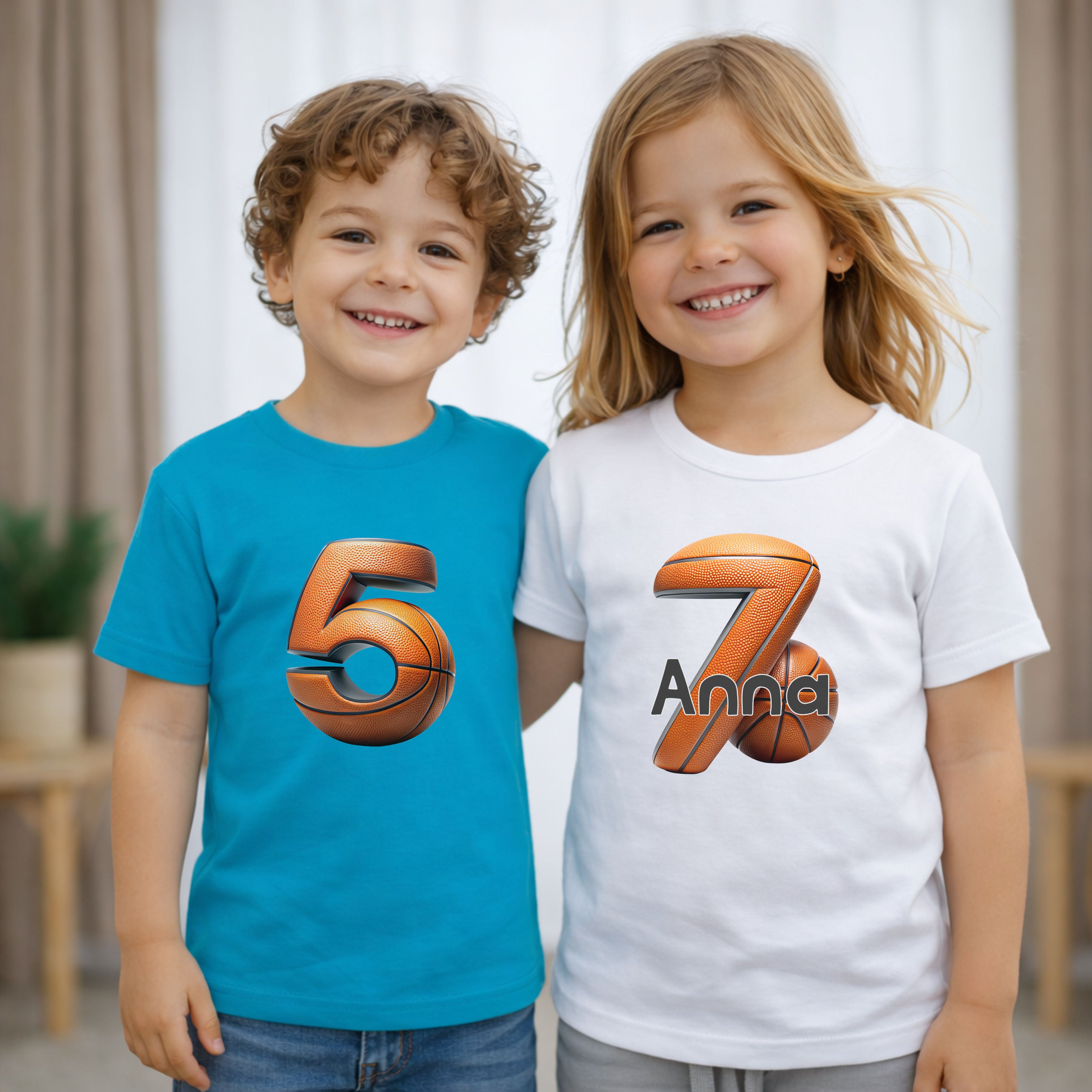 Geburtstagsshirt Kinder T-Shirt mit Basketball Motiv personalisiert mit Name und Alter