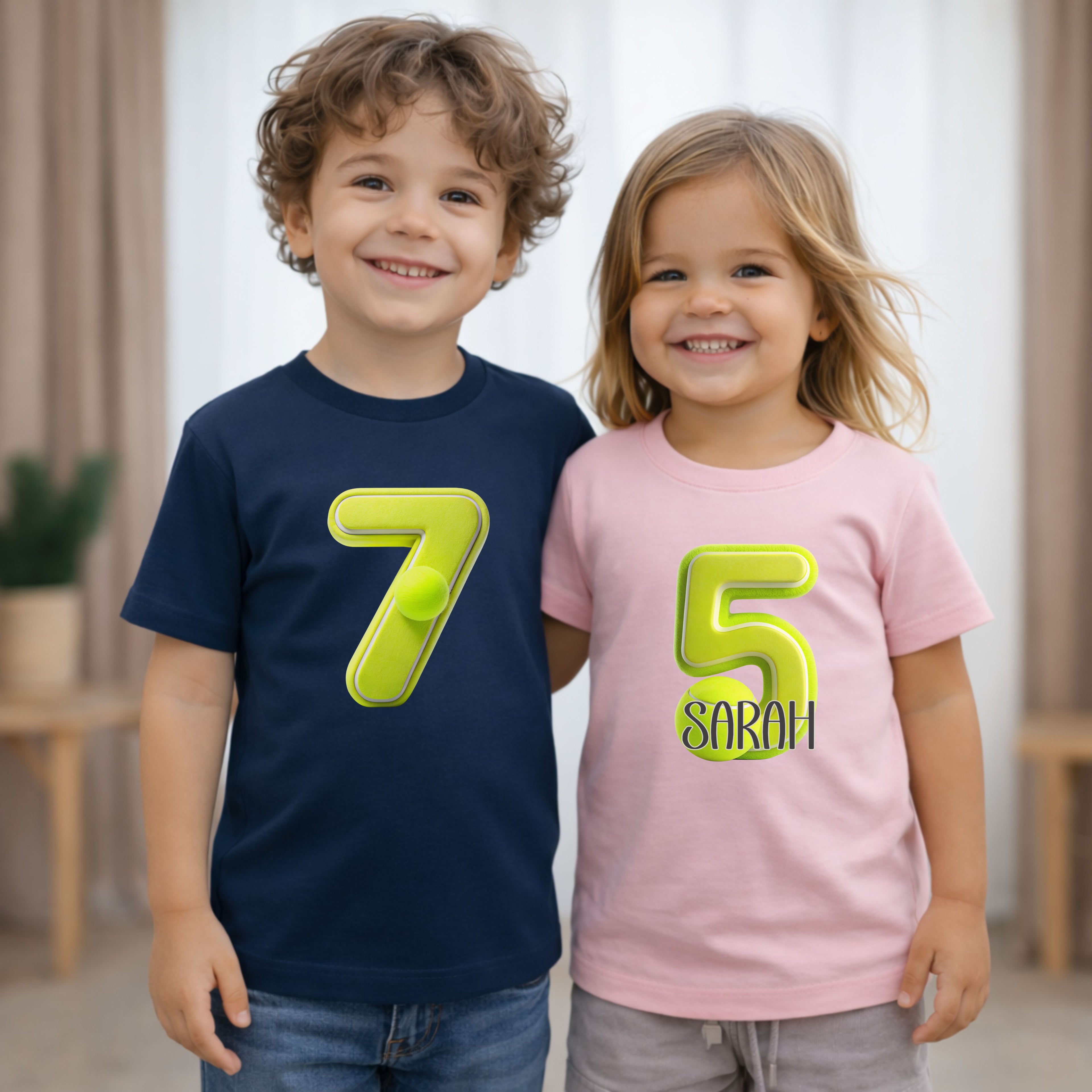 Geburtstagsshirt Kinder T-Shirt mit Tennis Motiv personalisiert mit Name und Alter