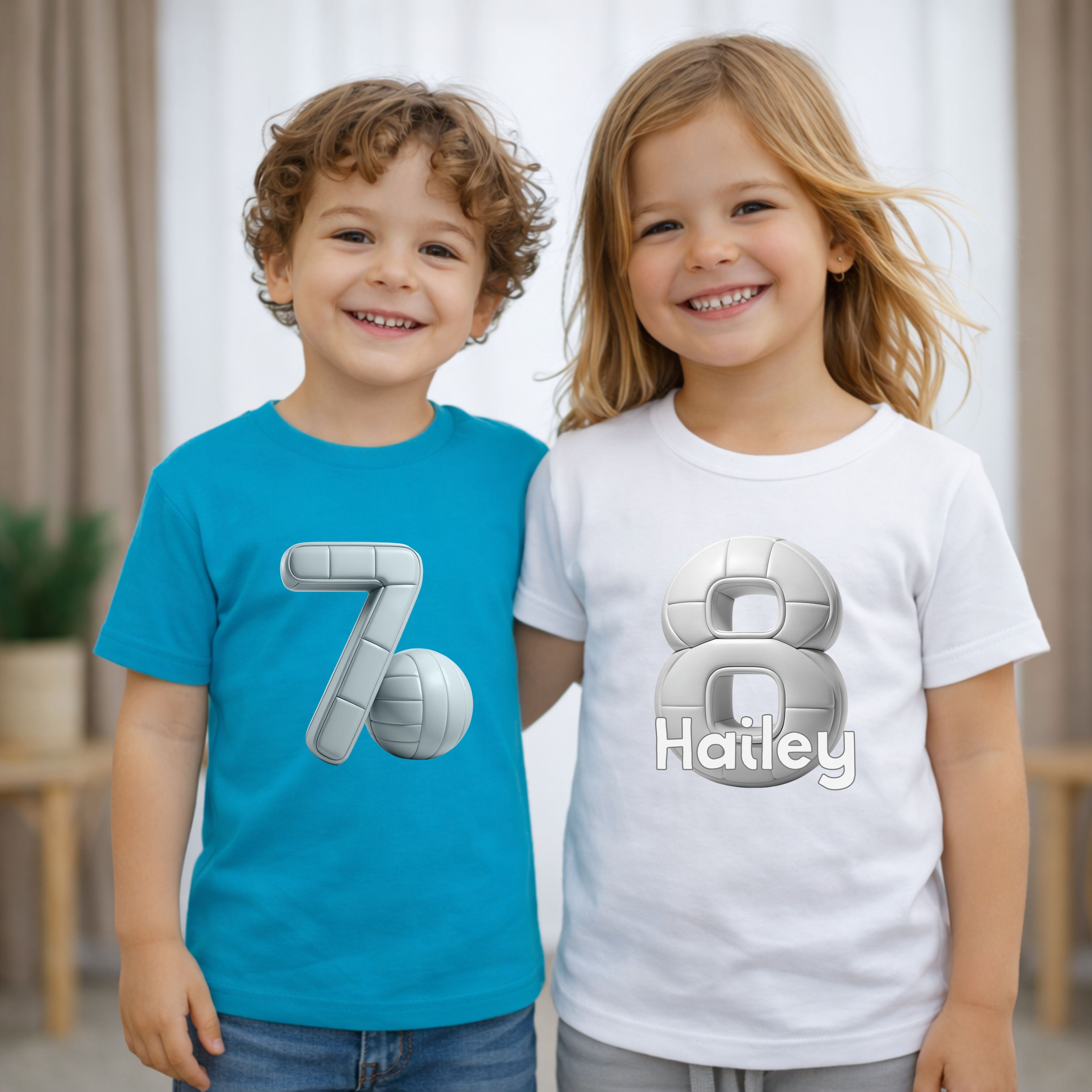 Geburtstagsshirt Kinder T-Shirt mit Volleyball Motiv personalisiert mit Name und Alter