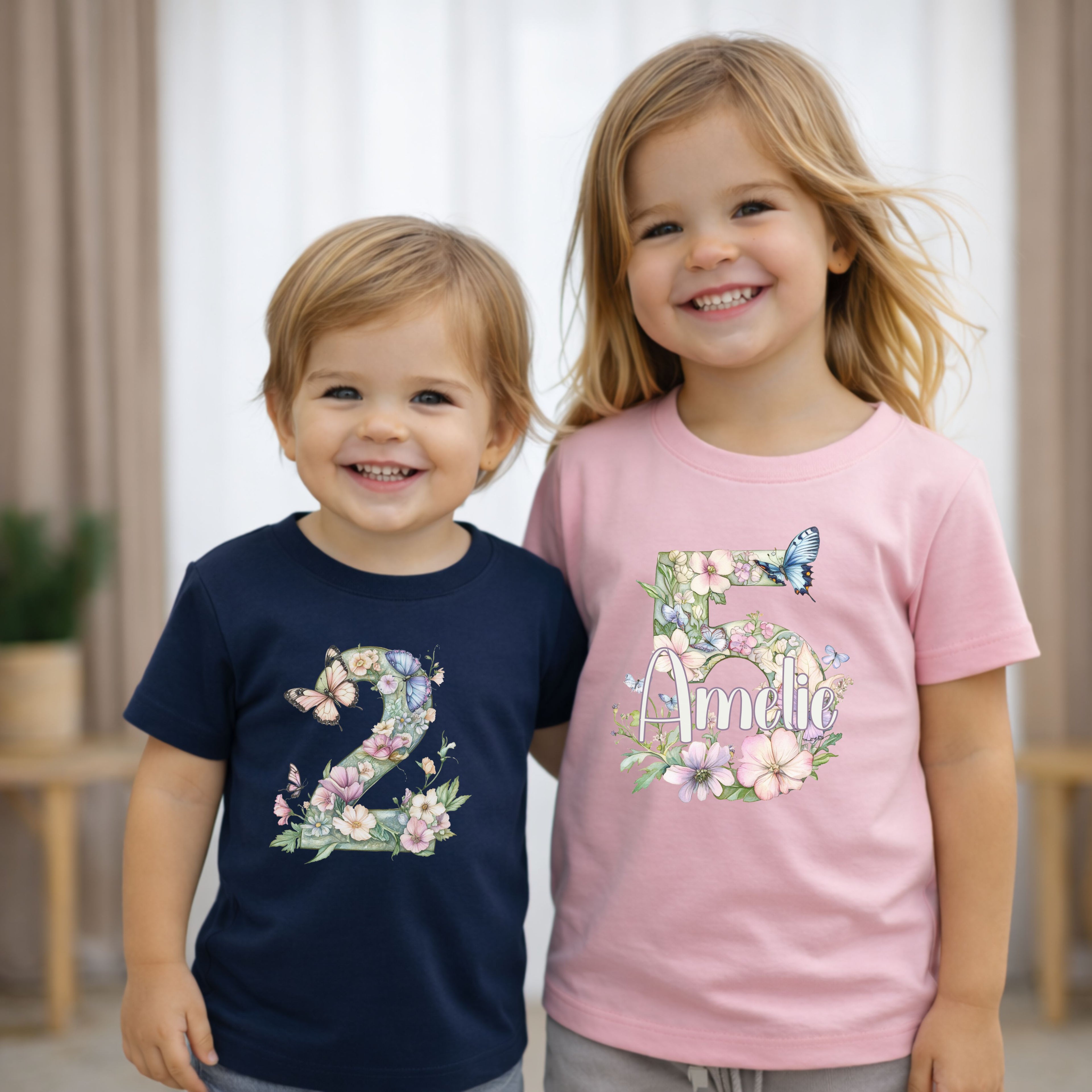 Geburtstagsshirt Mädchen T-Shirt mit Blume Buchstabe Motiv personalisiert mit Name und Alter