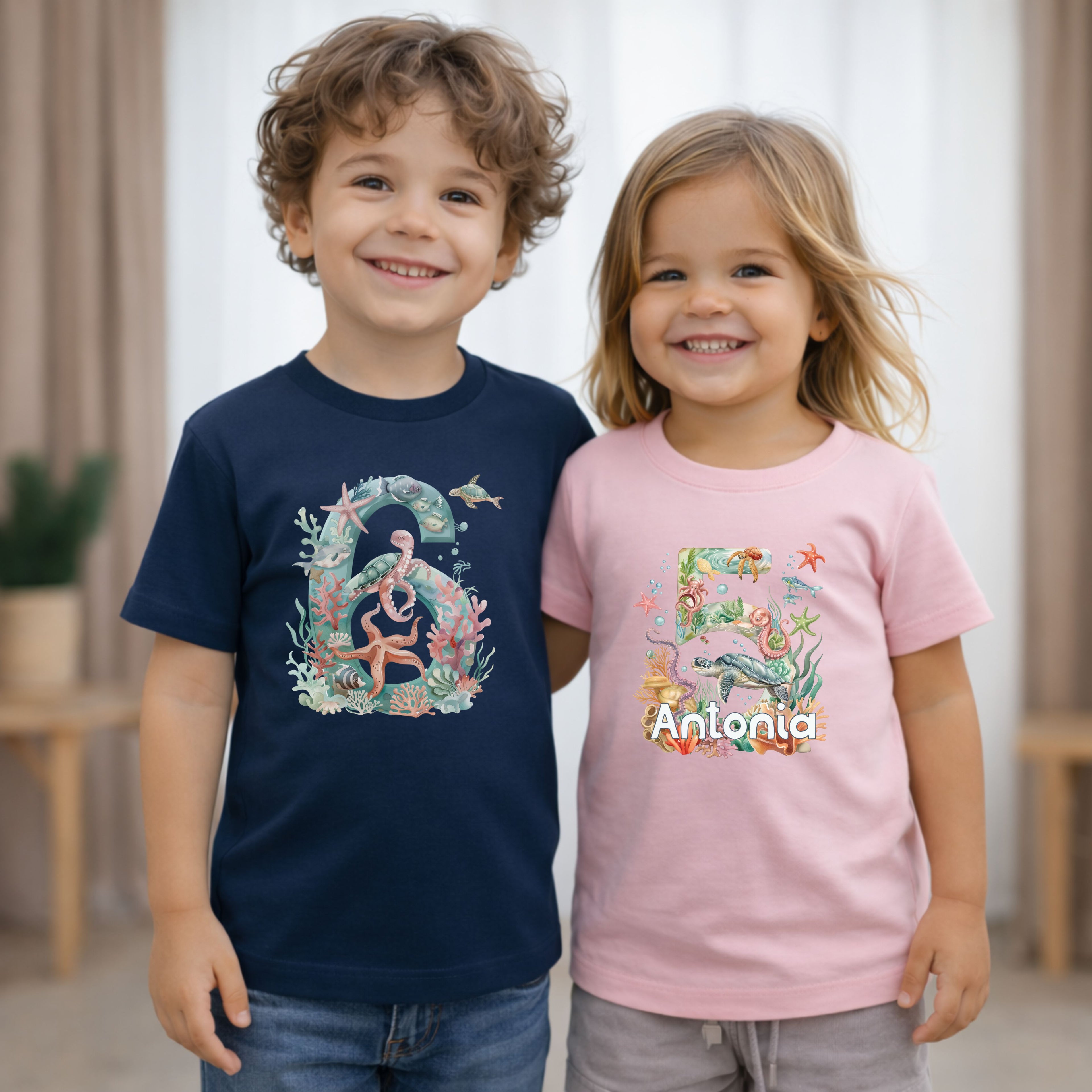 Geburtstagsshirt Kinder T-Shirt mit Ozean Motiv personalisiert mit Name und Alter