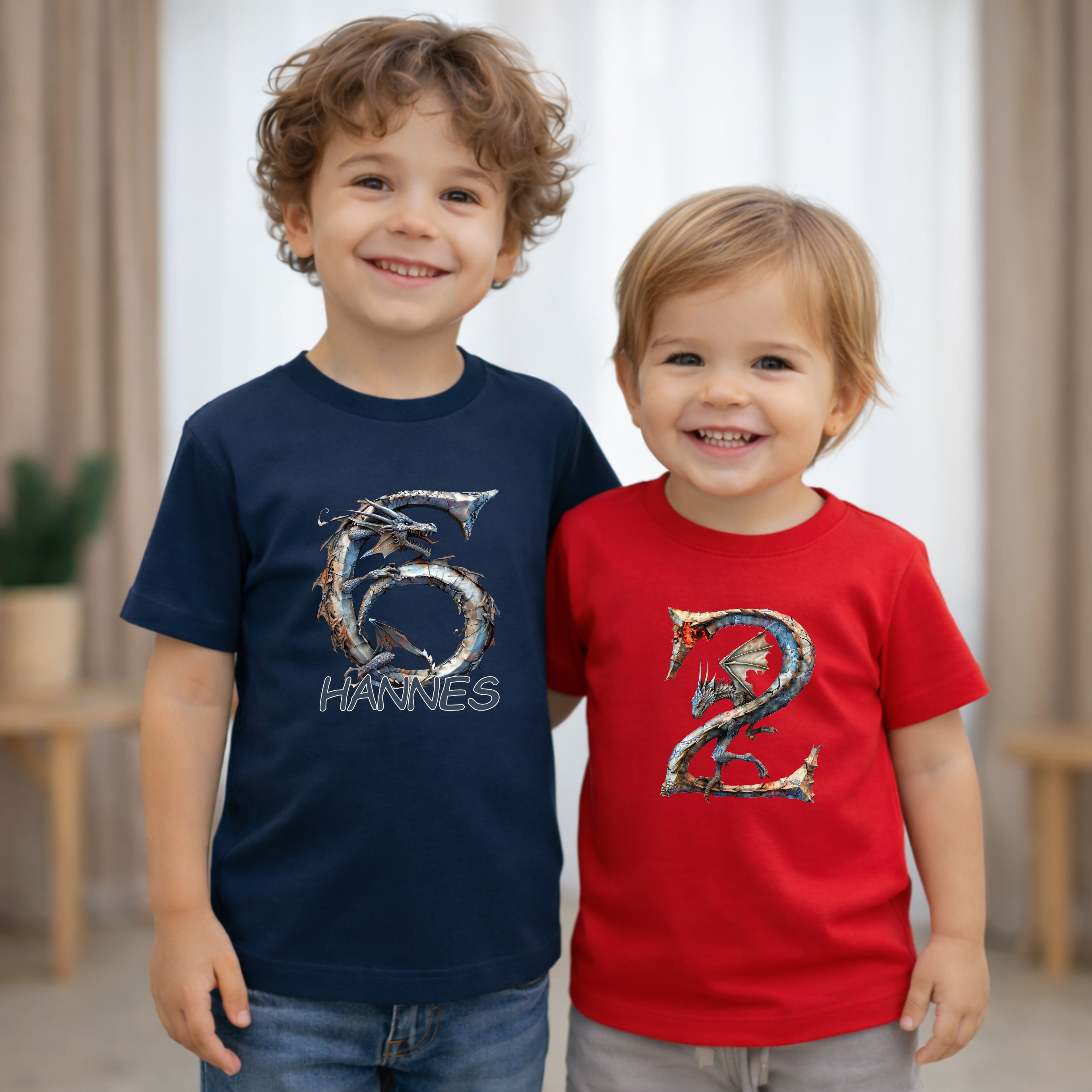 Geburtstagsshirt Kinder T-Shirt mit Drache Motiv personalisiert mit Name und Alter