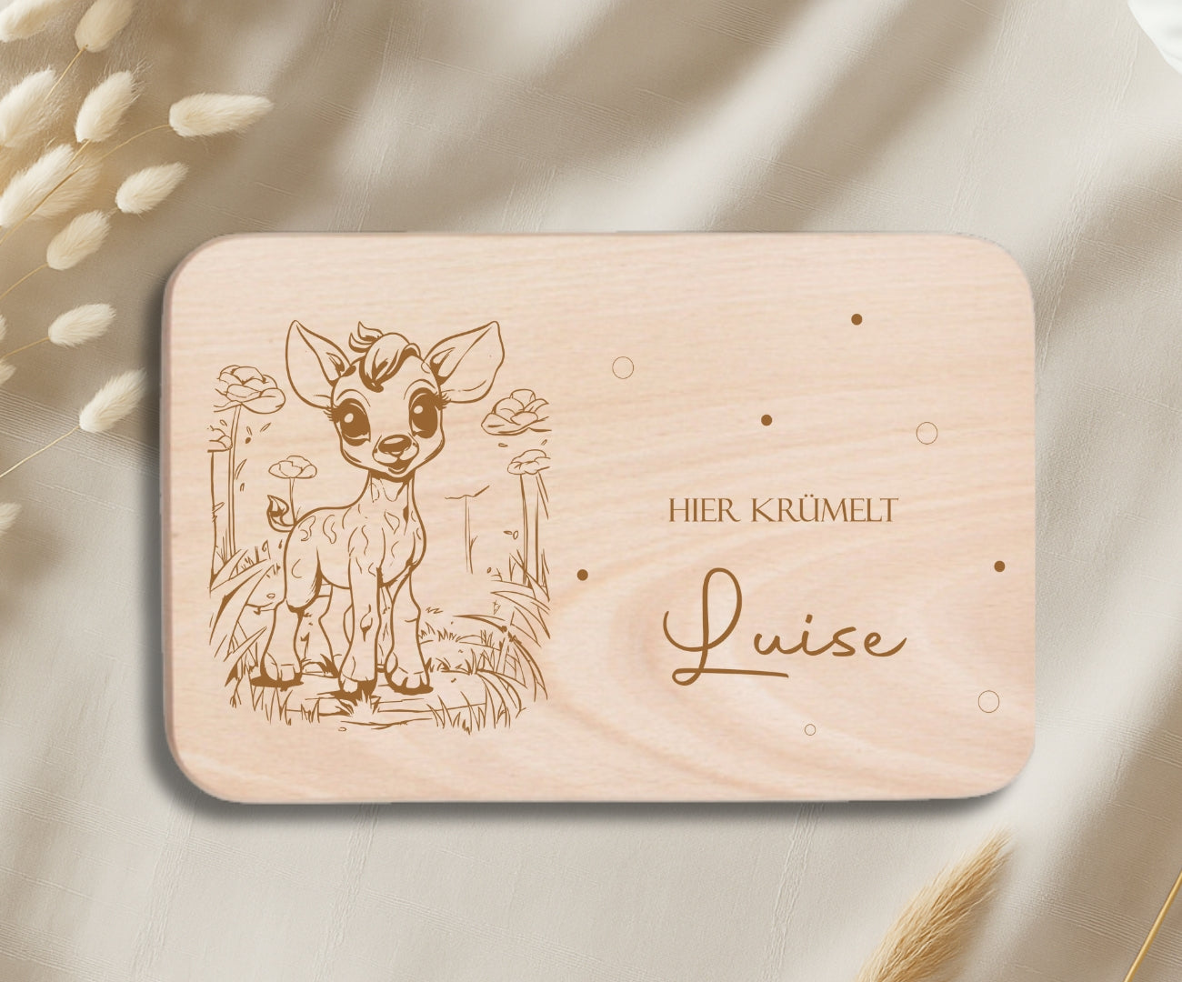 Personalisiertes Frühstücksbrettchen Kinder – Dschungeltiere mit Gravur (Löwe, Tiger, Zebra & Elefant)