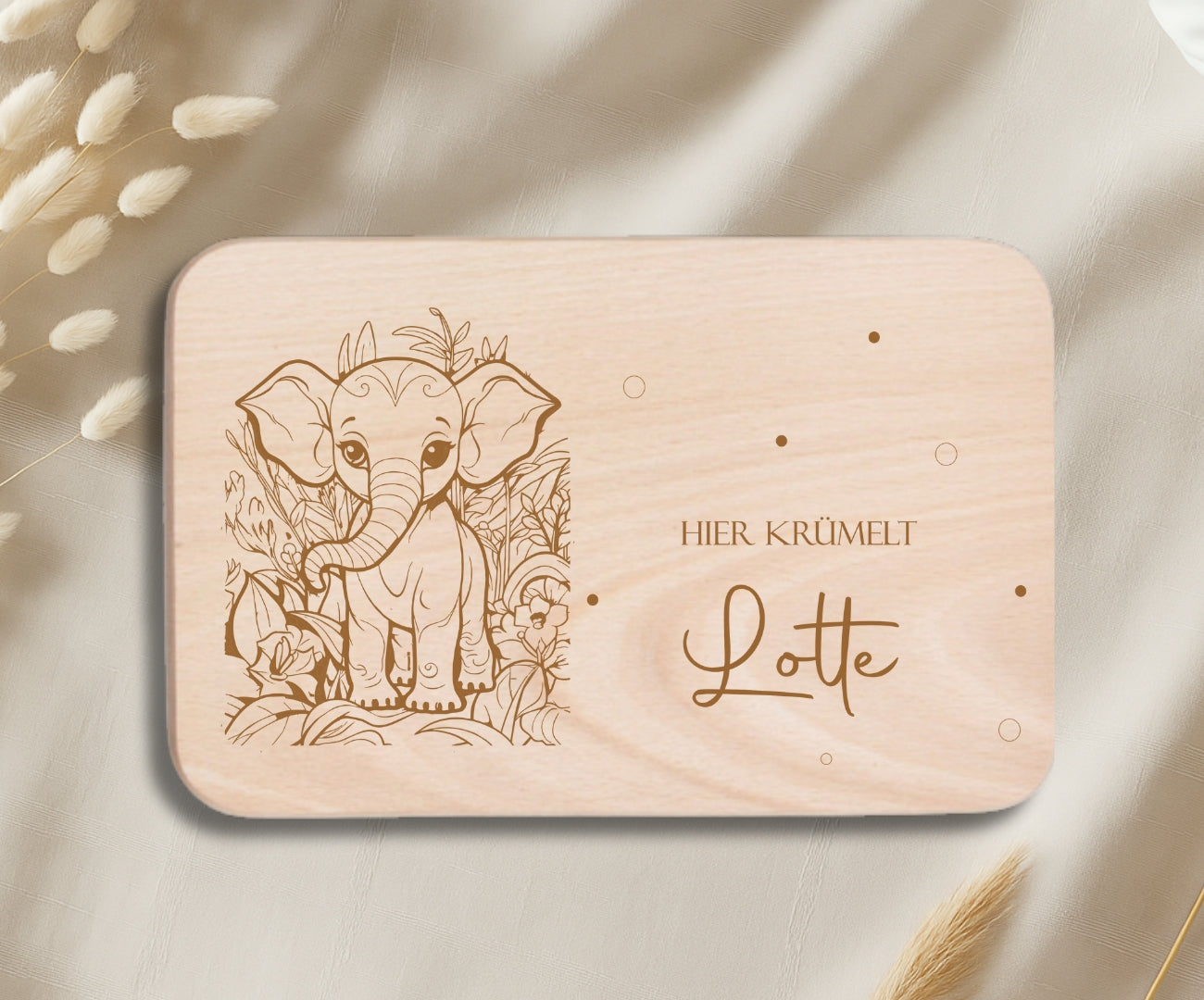 Personalisiertes Frühstücksbrettchen Kinder – Dschungeltiere mit Gravur (Löwe, Tiger, Zebra & Elefant)