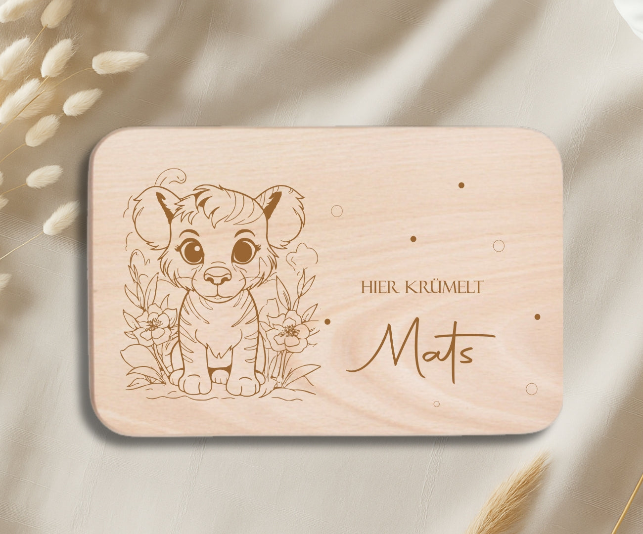Personalisiertes Frühstücksbrettchen Kinder – Dschungeltiere mit Gravur (Löwe, Tiger, Zebra & Elefant)