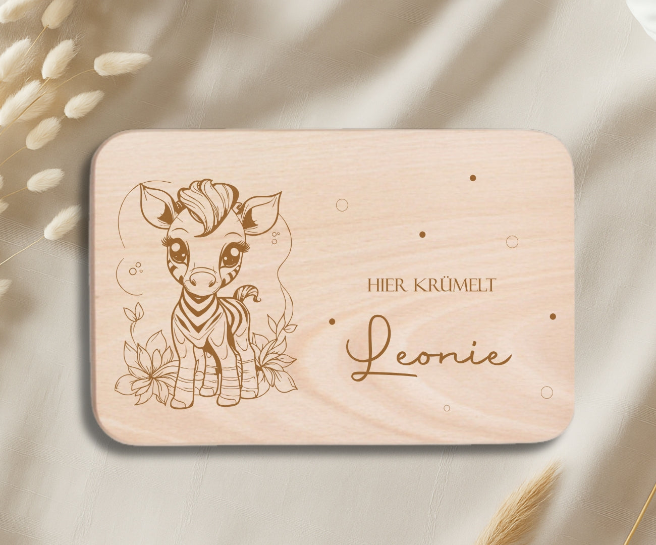 Personalisiertes Frühstücksbrettchen Kinder – Dschungeltiere mit Gravur (Löwe, Tiger, Zebra & Elefant)