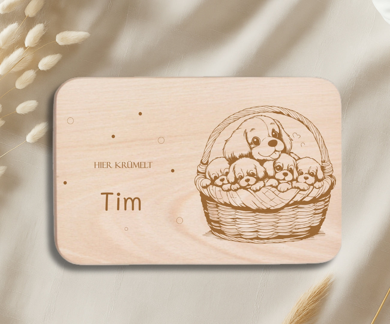 Personalisiertes Frühstücksbrettchen Kinder – Tierfamilien Gravur (Fuchs, Pferd, Hamster, Bär, Katze & Hund)