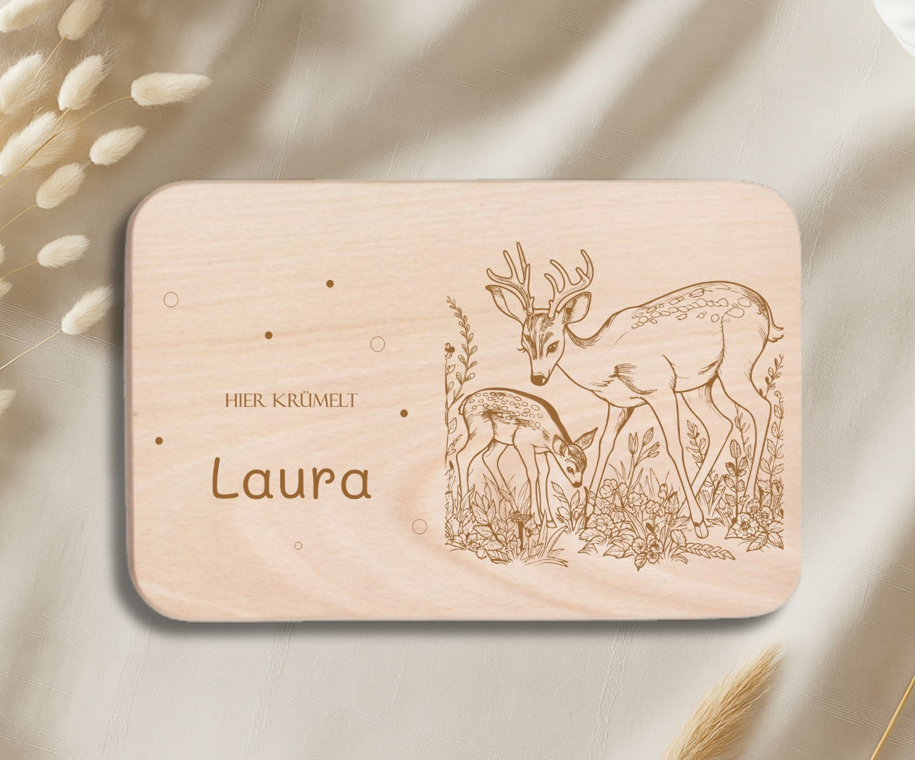 Personalisiertes Frühstücksbrettchen Kinder – Tierfamilien Gravur (Fuchs, Pferd, Hamster, Bär, Katze & Hund)