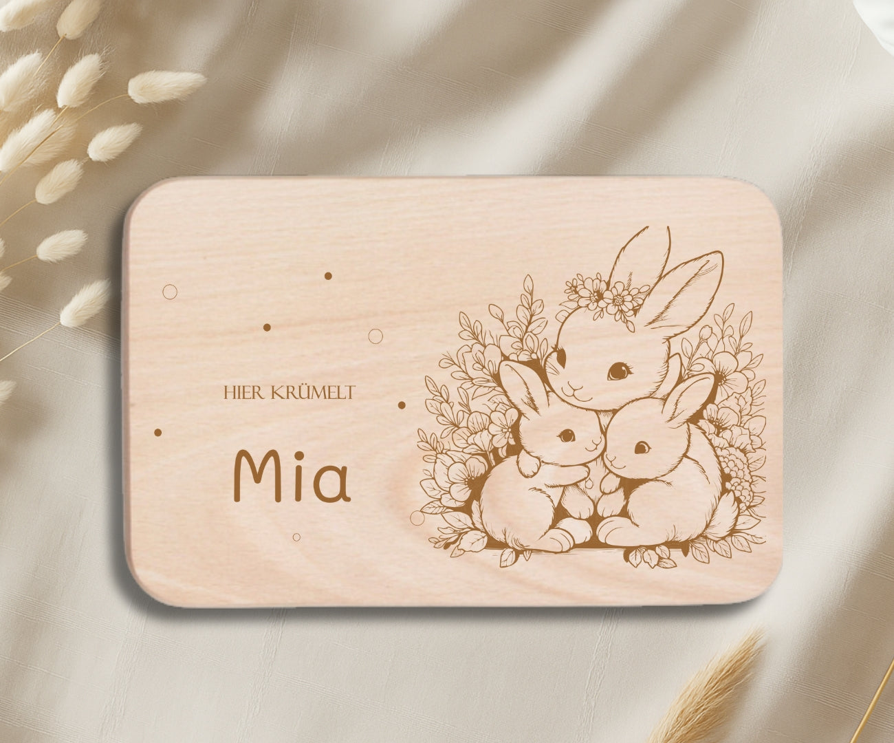 Personalisiertes Frühstücksbrettchen Kinder – Tierfamilien Gravur (Fuchs, Pferd, Hamster, Bär, Katze & Hund)