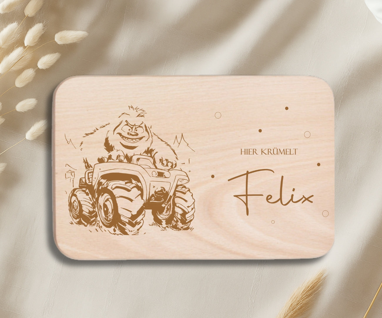 Personalisiertes Frühstücksbrettchen Kinder – Monstertruck Motiv mit Gravur
