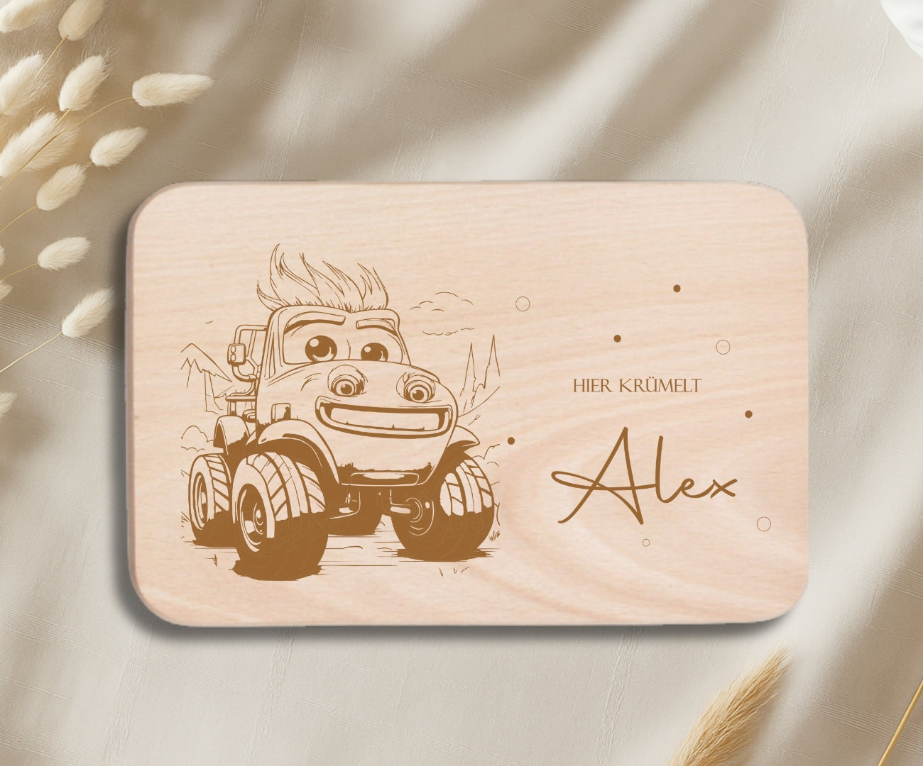 Personalisiertes Frühstücksbrettchen Kinder – Monstertruck Motiv mit Gravur