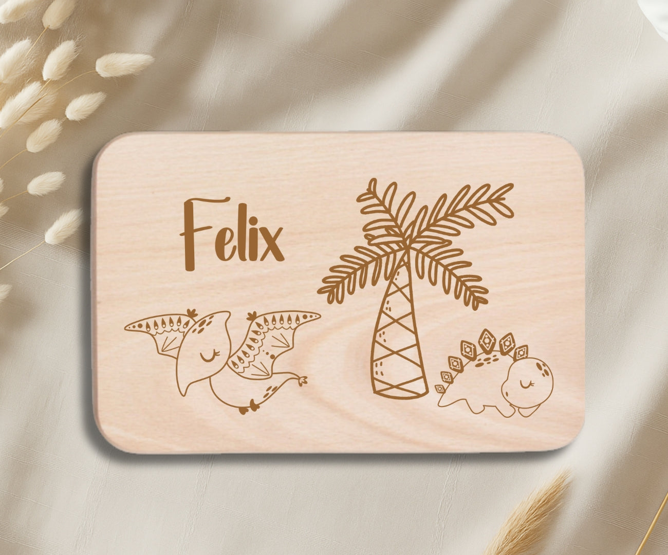 Personalisiertes Frühstücksbrettchen Kinder – Dinosaurier Motiv mit Gravur