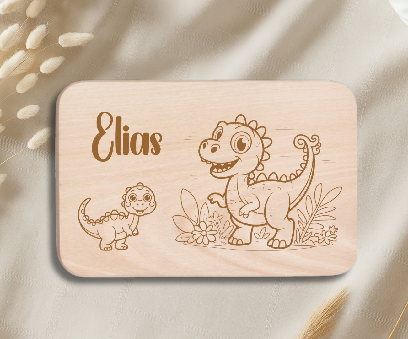 Personalisiertes Frühstücksbrettchen Kinder – Dinosaurier Motiv mit Gravur