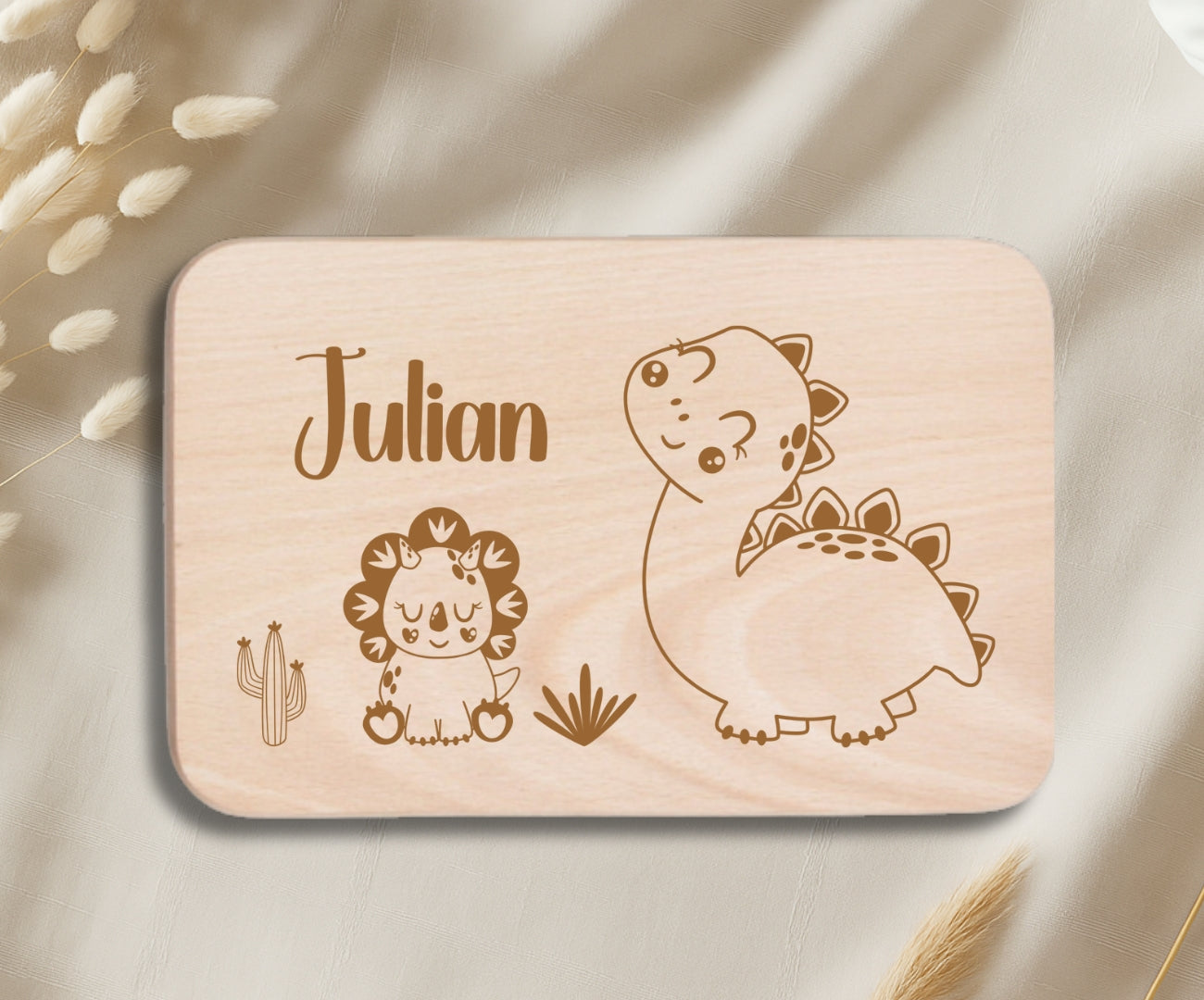 Personalisiertes Frühstücksbrettchen Kinder – Dinosaurier Motiv mit Gravur
