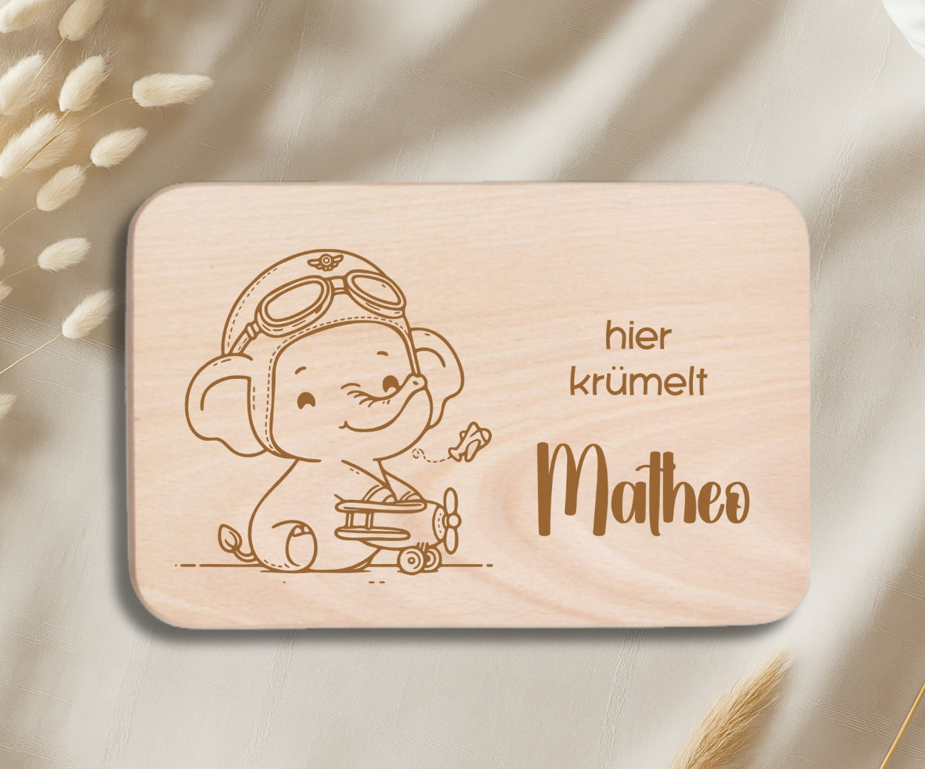 Personalisiertes Frühstücksbrettchen Kinder – Lustige Tiermotive mit Gravur (Elefant, Katze, Maus, Giraffe & Hund)