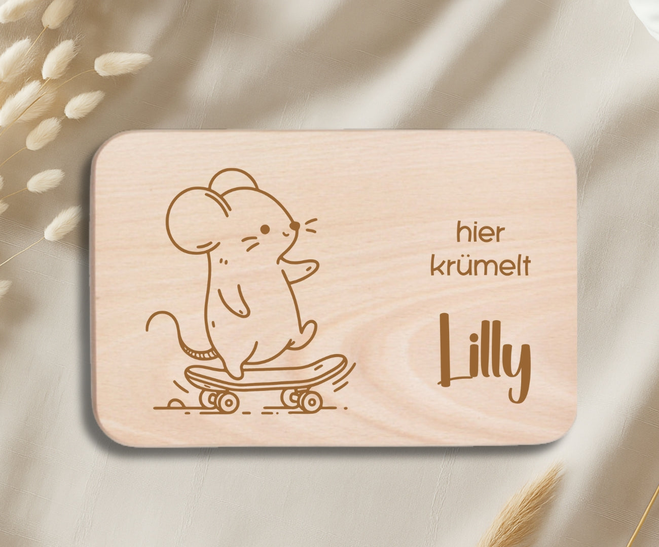 Personalisiertes Frühstücksbrettchen Kinder – Lustige Tiermotive mit Gravur (Elefant, Katze, Maus, Giraffe & Hund)