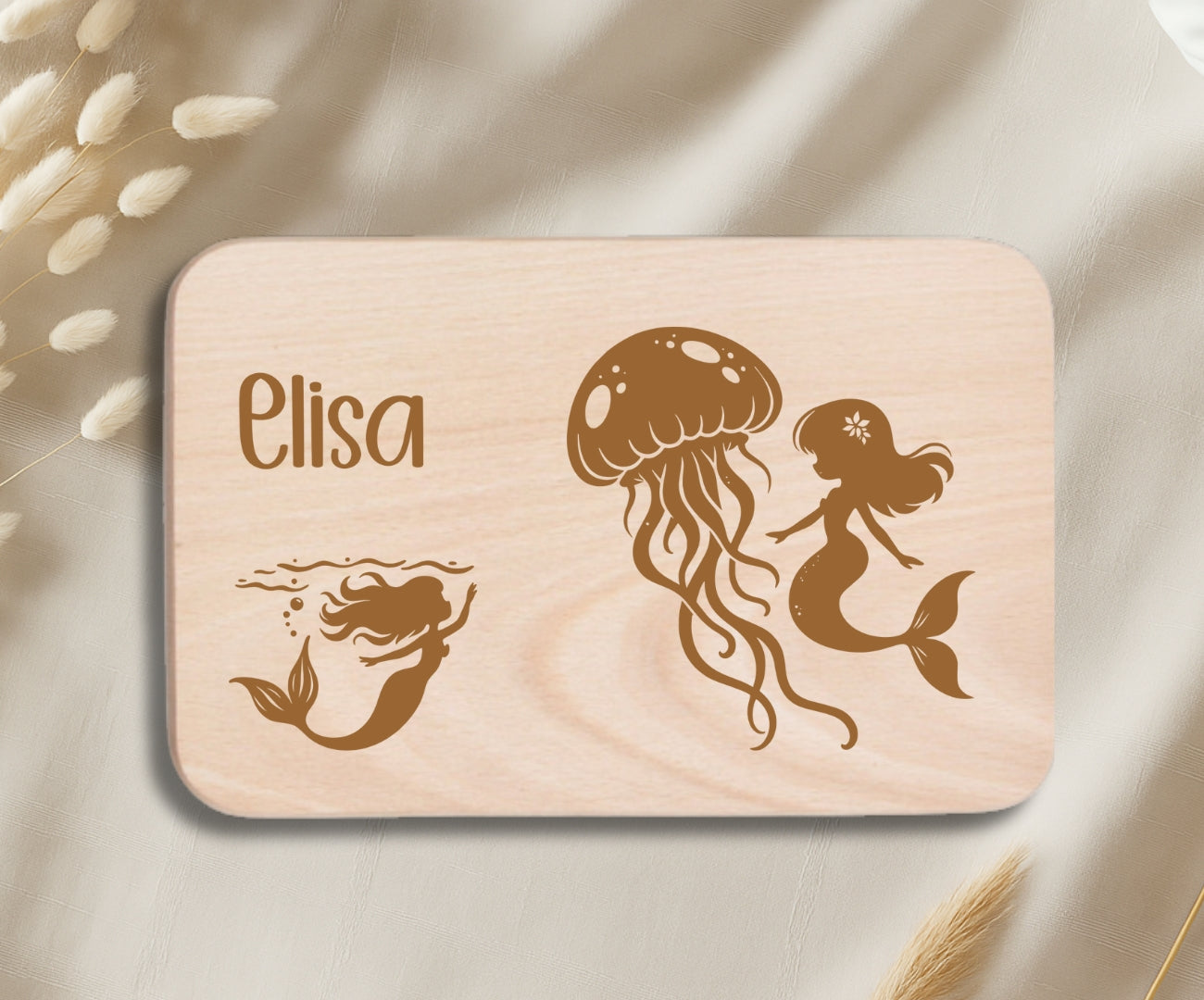 Personalisiertes Frühstücksbrettchen Kinder – Meerjungfrau Motiv mit Gravur